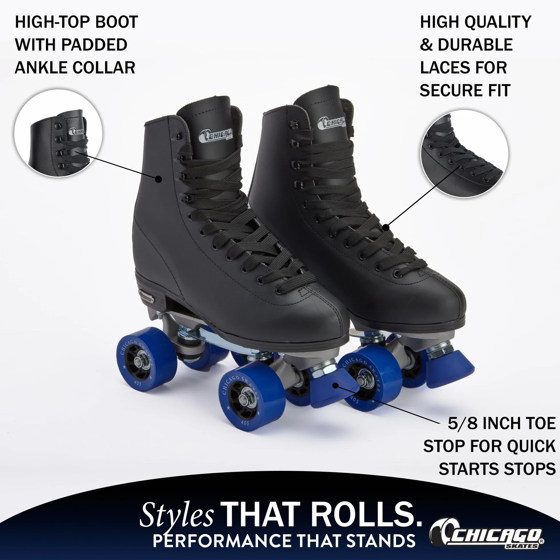 Chicago Skates Patines clásicos de Pista cuádruple Negros para Hombre