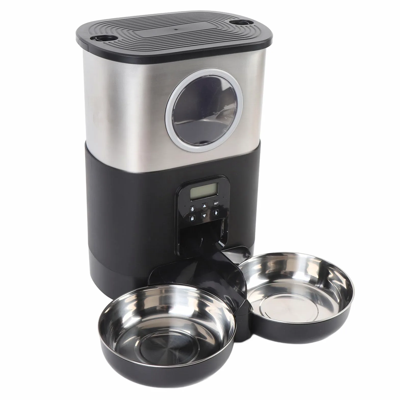Sorandy Comedero Automático para Gatos, Comedero para Gatos de 5 litros de Capacidad, Cuantitativo Temporizado con Cuencos de Acero Inoxidable y Ventana Grande para Comprobar el Nivel de Alimentos,