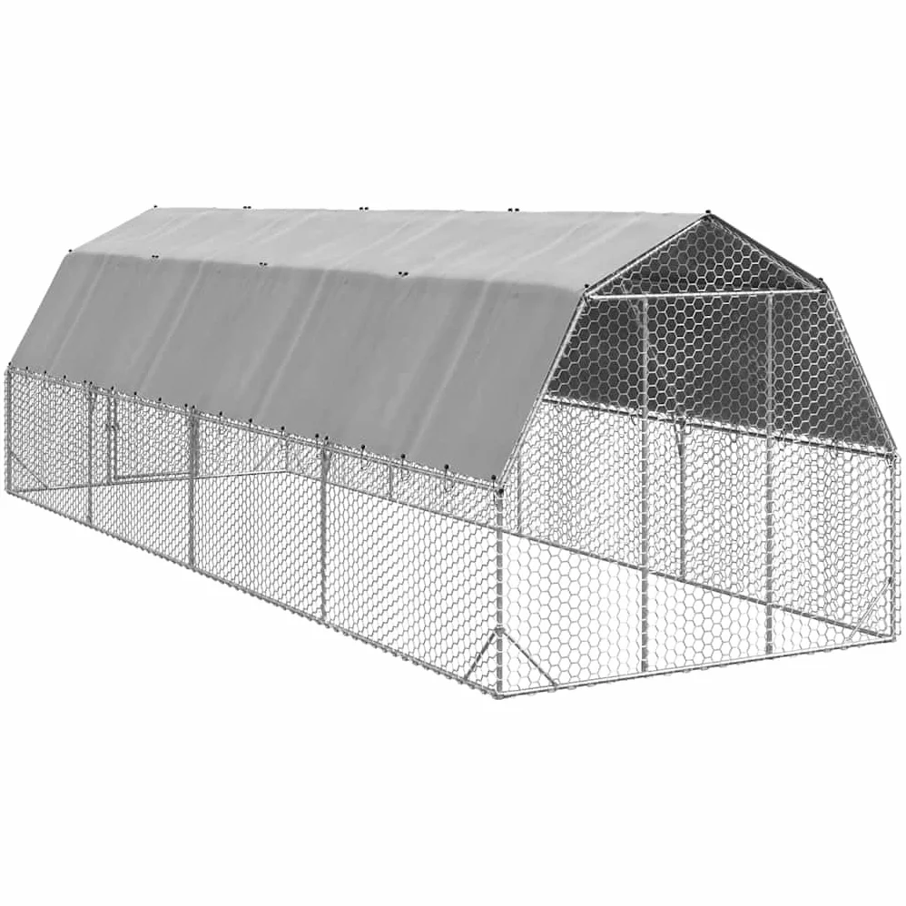 Gallinero de 2,5 x 8 x 2,25 m, con techo, para gallinero, de acero galvanizado, para aves de corral, patos, gansos, cercado estable con malla de alambre y puerta