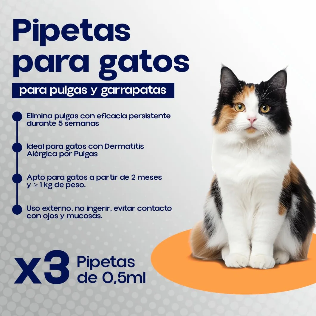 Pipetas Gatos LIFRONIL x3 Pipetas contra Pulgas y Garrapatas | Apto para Todo Tipo de Gatos a Partir de 2 Meses y más de 1 kg de Peso | Protección hasta 5 Semanas | Nexum Market (Pack de 1 Unidad)