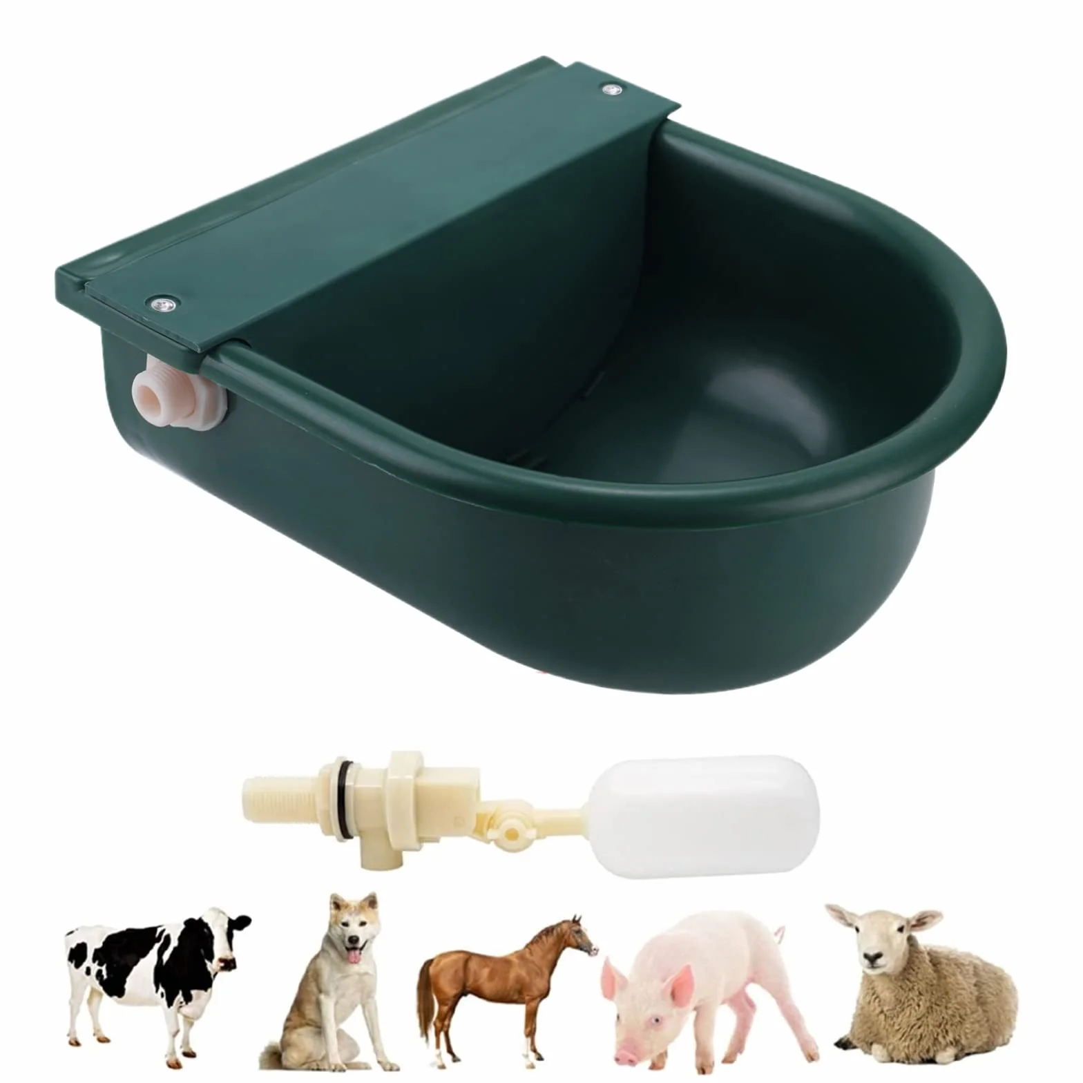 BREUAILY Bebedero Automático para Caballos Bebedero para Ganado con Válvula Flotante Y Orificios de Drenaje para Caballos Bovinos Cabras Ovejas Cerdos y Perros (Verde Oscuro)