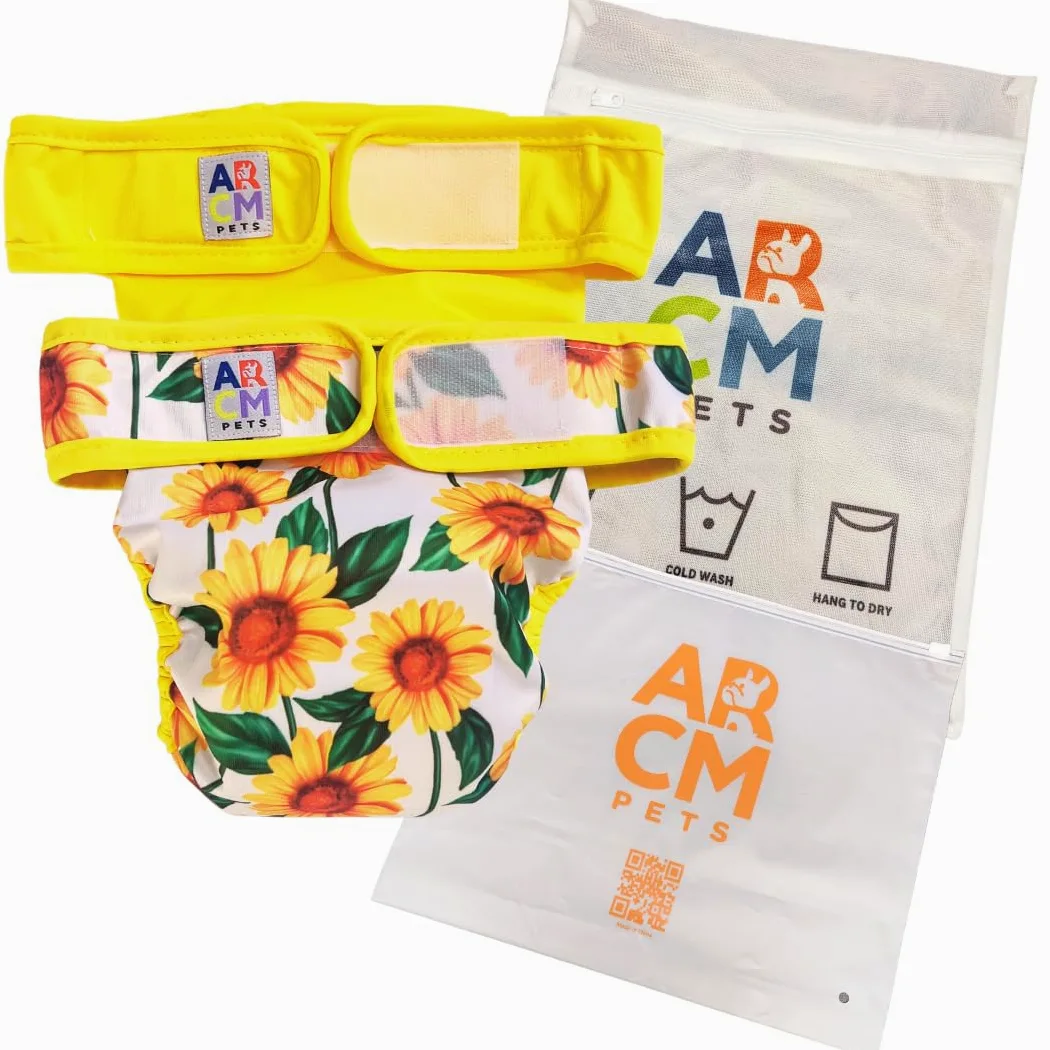 ARCM Pets - Pañales lavables para mascotas, sin agujero en la cola, pañales para perros hembras y cabras bebés, ultra absorbentes, pañales de alta calidad para perros y pañales de cintura ajustable