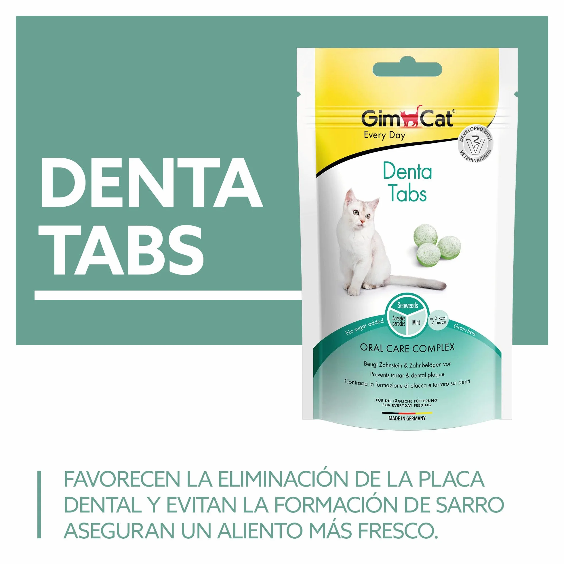 GimCat Denta comprimidos - Snack para gatos funcional que favorece el cuidado bucodental - Pack de 8 (8 x 40 g)
