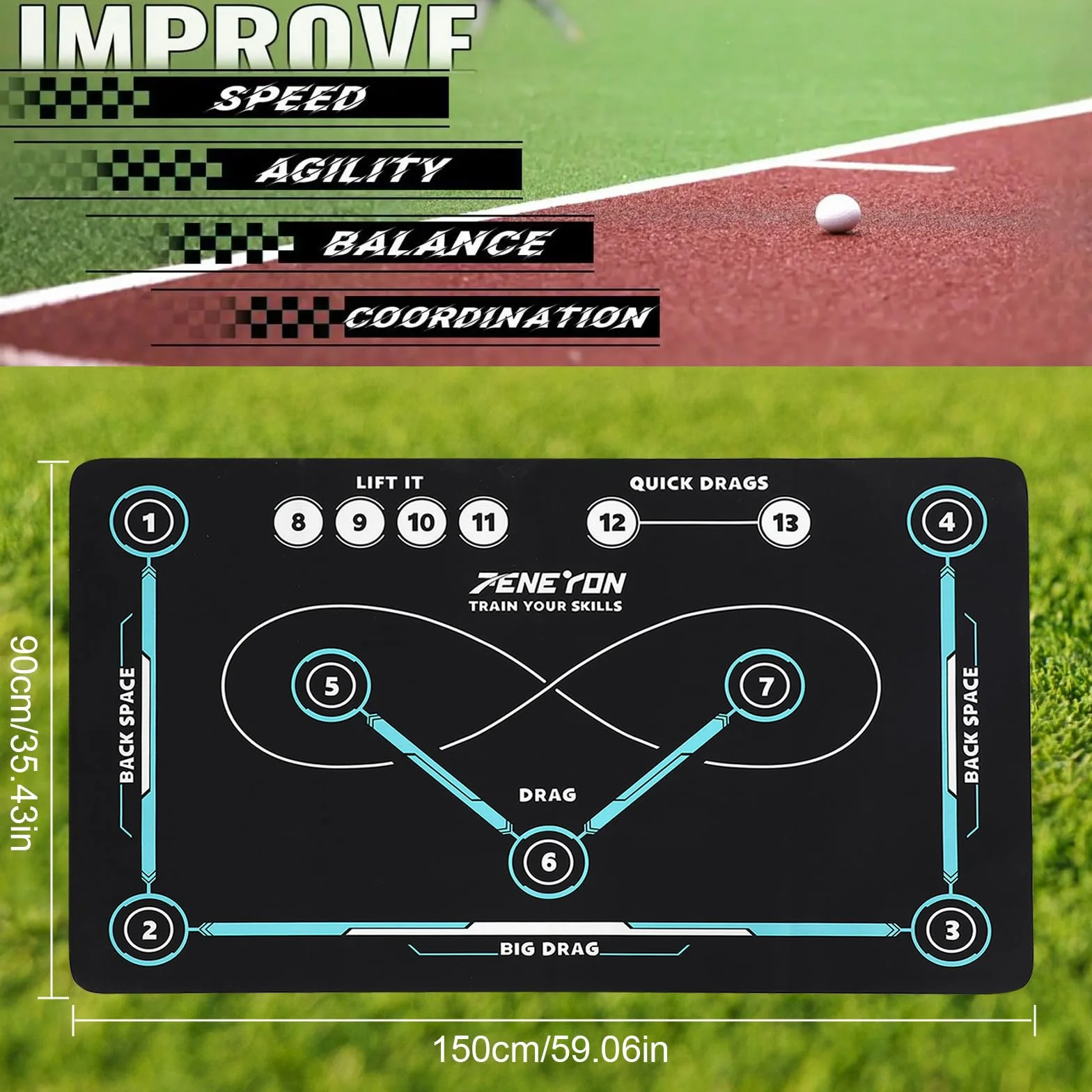 Esterilla de entrenamiento de hockey, 150 x 90 cm, antideslizante y silenciosa