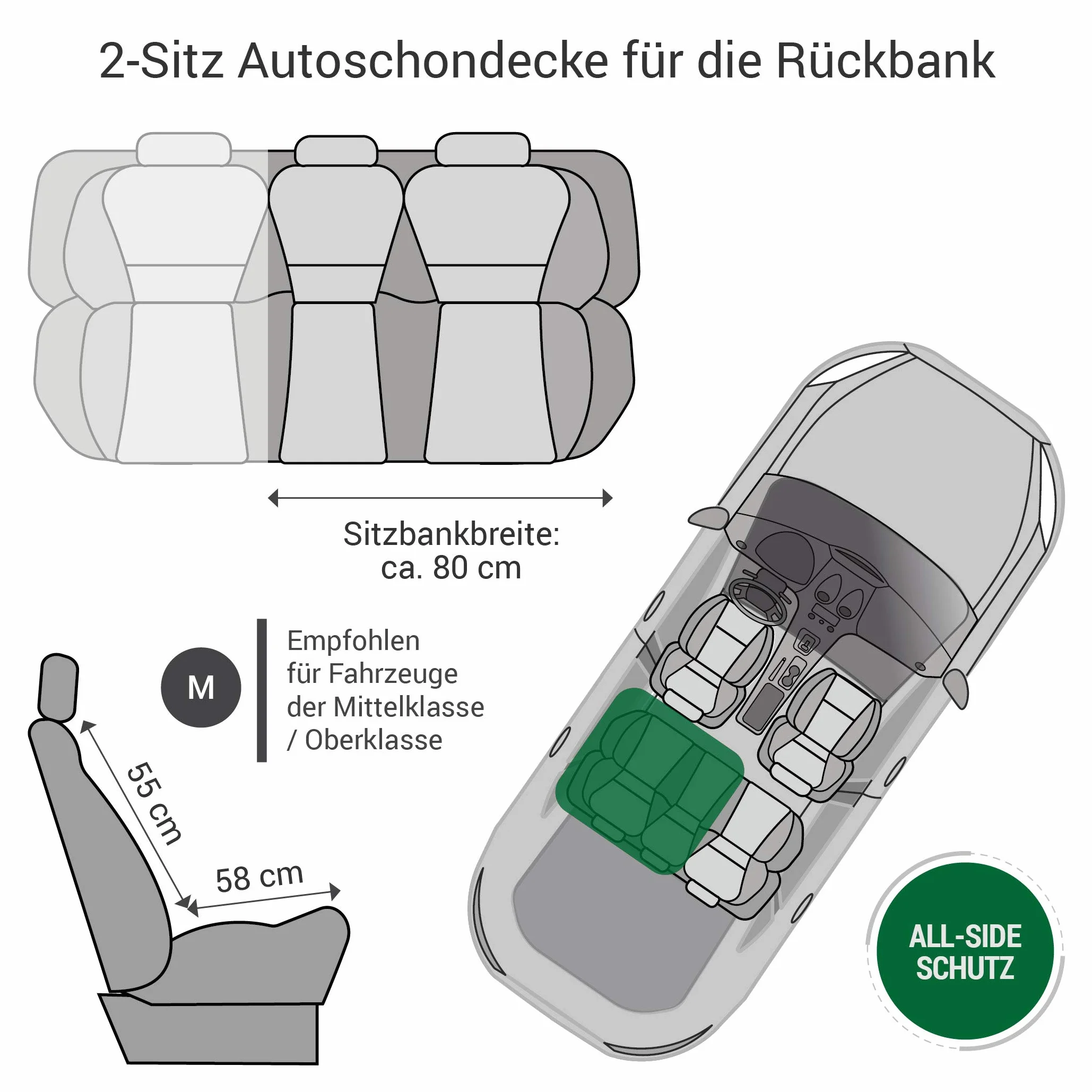 Doctor Bark Funda Protectora para Asiento Trasero de Coche de 2 plazas, con Cremallera, para Todos los Coches y SUV, M en Color marrón