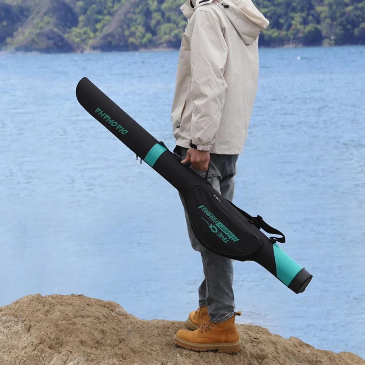 Funda para Cañas de Pescar Impermeable 130 cm, Mochila Pesca con Dos Bolsillos Laterales