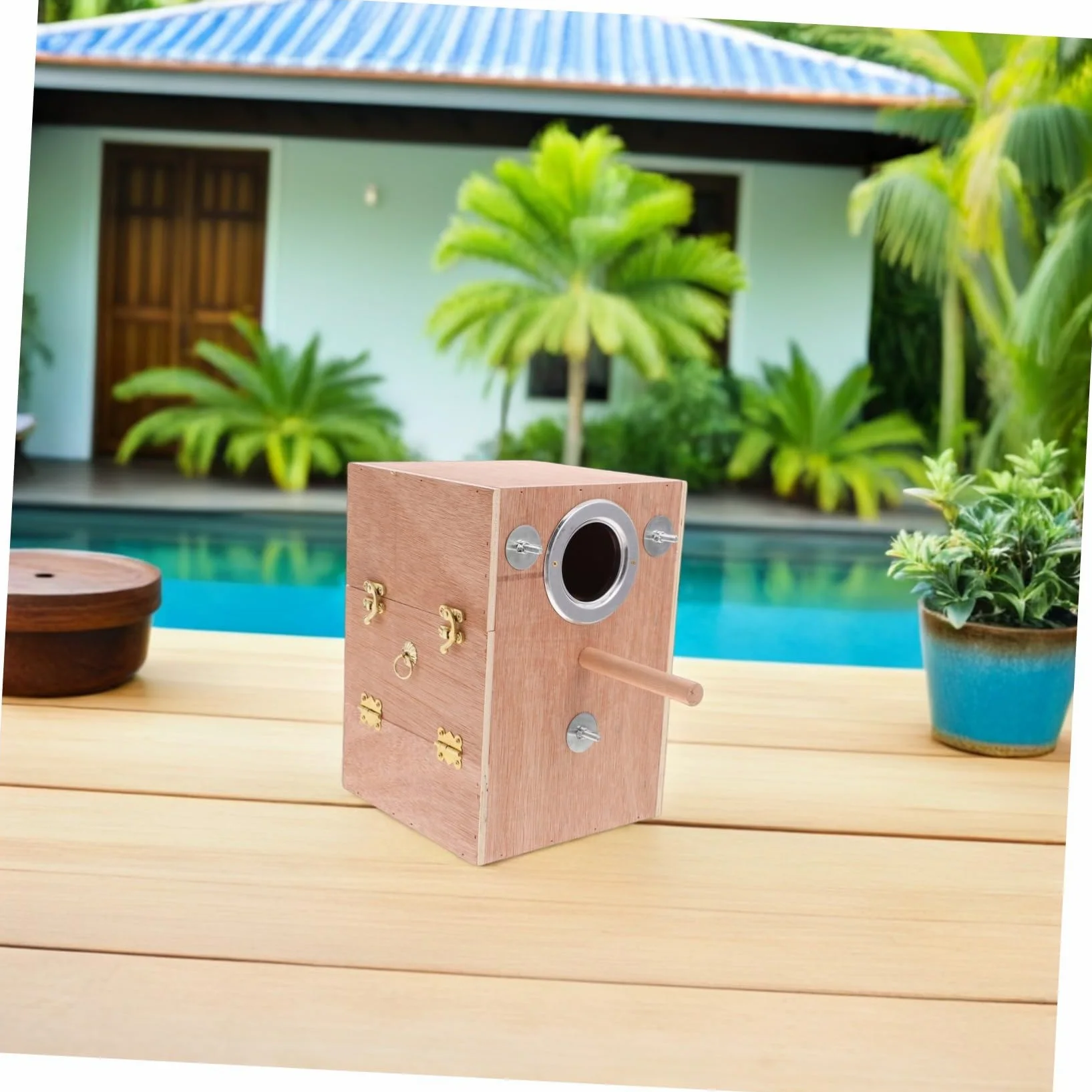Caja Nido de Madera para Periquitos con Soporte y Colgante Exterior Habitáculo para Cría de Agapornis Cacatúas Pinzones y Pequeños Diseño y