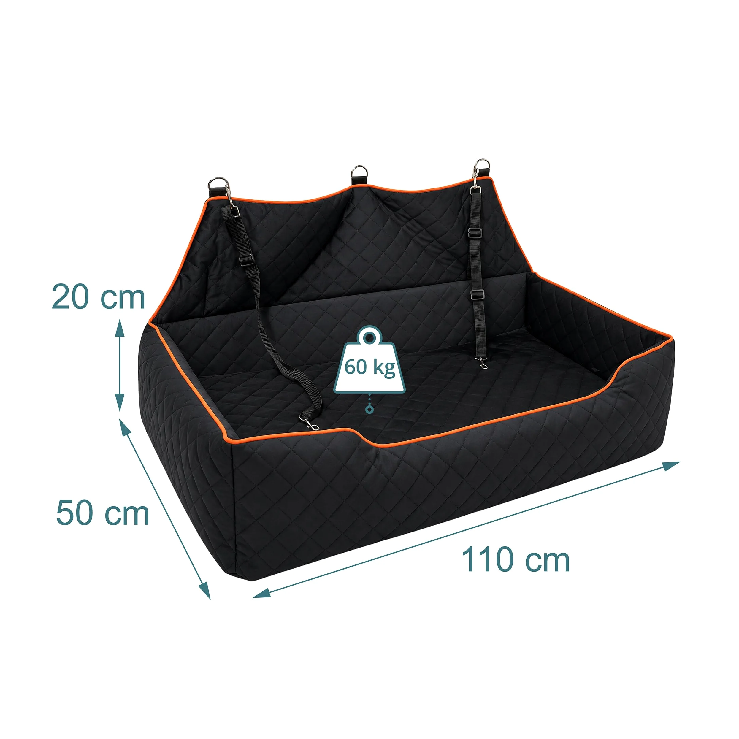 Relaxdays Asiento de Coche para Perros, Maletero y Asiento Trasero, Negro | perros grandes de hasta 60 kg, XXL, protección para el maletero, dimensiones: (Al x An x Fon) 20 x 110 x 50 cm