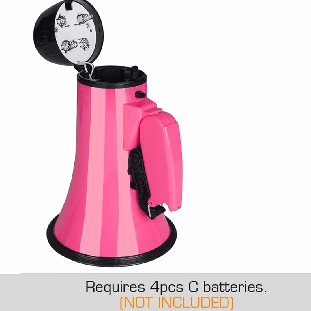 Altavoz Megáfono 25 W PA con Sirena Integrada, Grabadora de Voz, Abridor de Botellas, Rosa