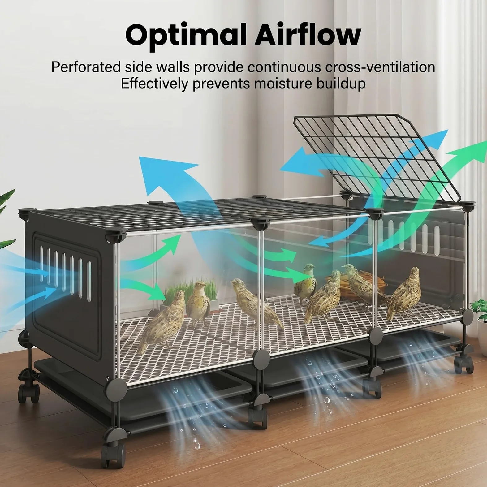 Jaula Grande para Animales pequeños, gallinero Transparente HD para Conejos y gallinas con Ruedas, Bandeja extraíble, Almohadillas Antideslizantes, Caja de cría para gallinas(Black,S)