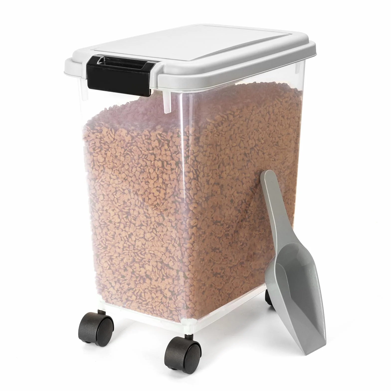 Nobleza - Contenedor de Comida para Mascotas 20L， Mascotas Caja de Alimentos con Ruedas Contenedor， Tapa abatible， hermética， Transparente， Ruedas y Pala， para Comida para Perros y Gatos， Gris