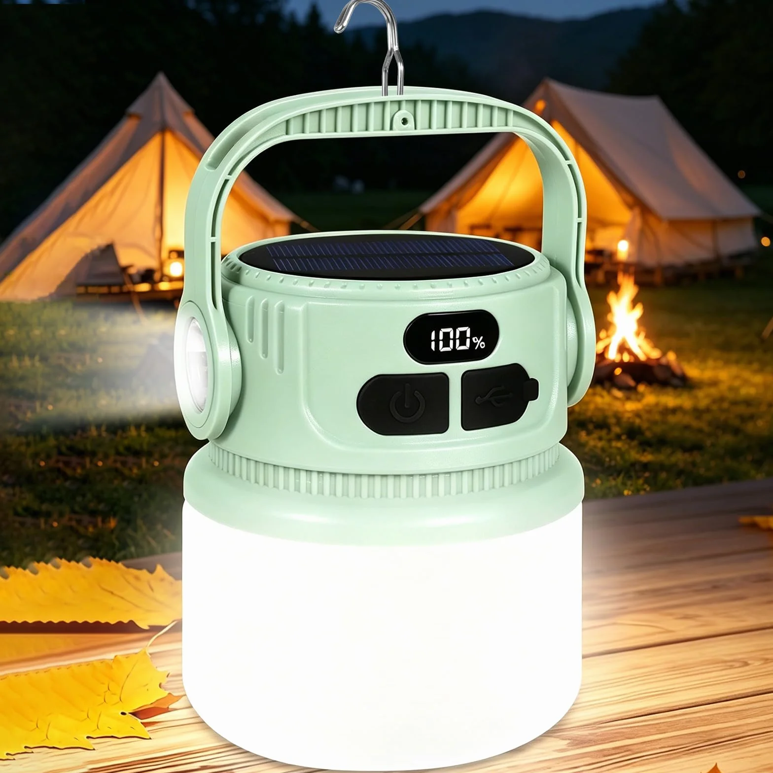 Lámpara Camping Solar Recargable 2400mAh LED Super Brillante IPX5 Impermeable