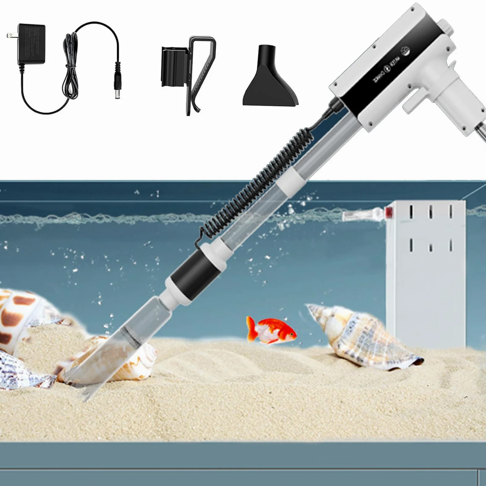 Limpiador De Grava De Acuario Eléctrico, Aspirador De Sifón De Acuario De Cambio De Agua, 2,5 W/8,5 W/15W Ajustable, 4 En 1 Kit De Aspirador Eléctrico para Acuario