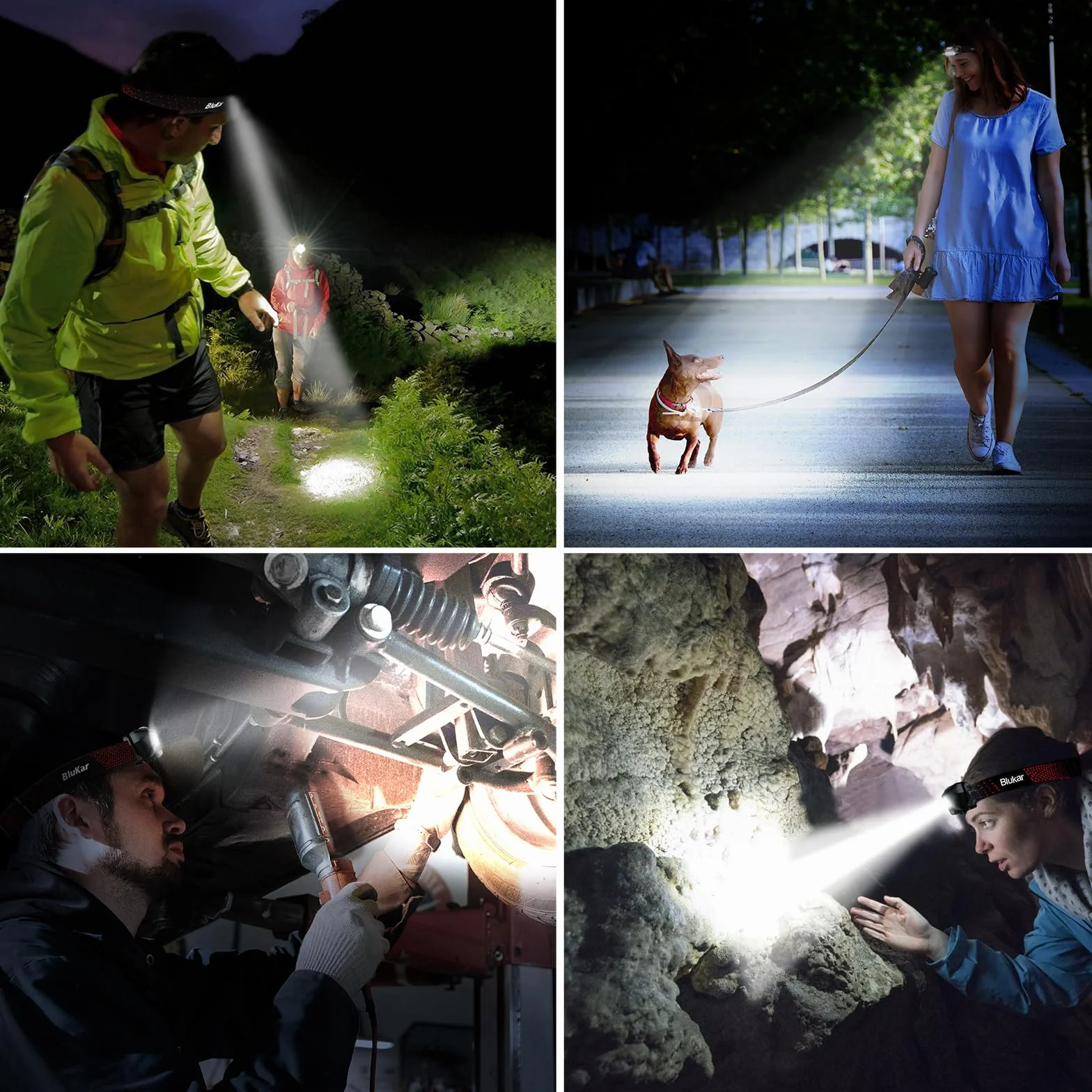 Blukar Linterna Frontal LED Recargable 2000L, IPX5 Impermeable, 30h Funcionamiento, 6 Modos