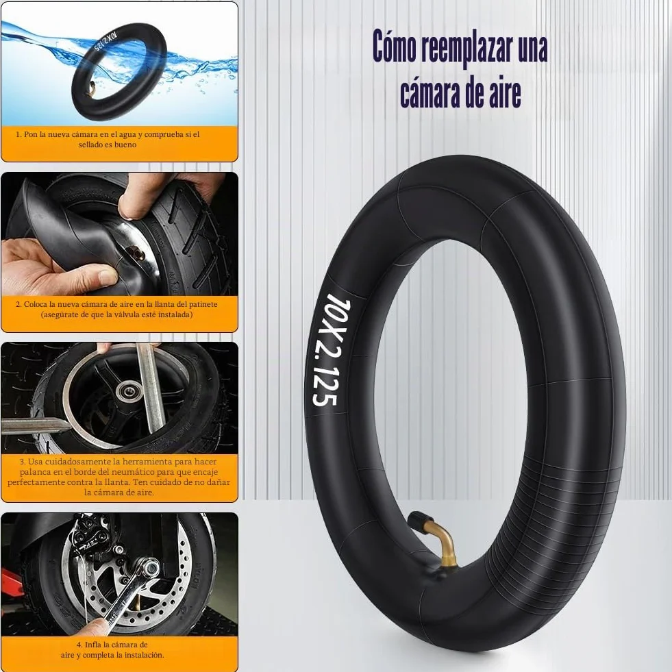 Ainiv Cámaras de Aire Reforzada 10 Pulgadas 2Pcs Neumáticos Interiores 10x2.125 Válvula 0° para Scooter Eléctrico