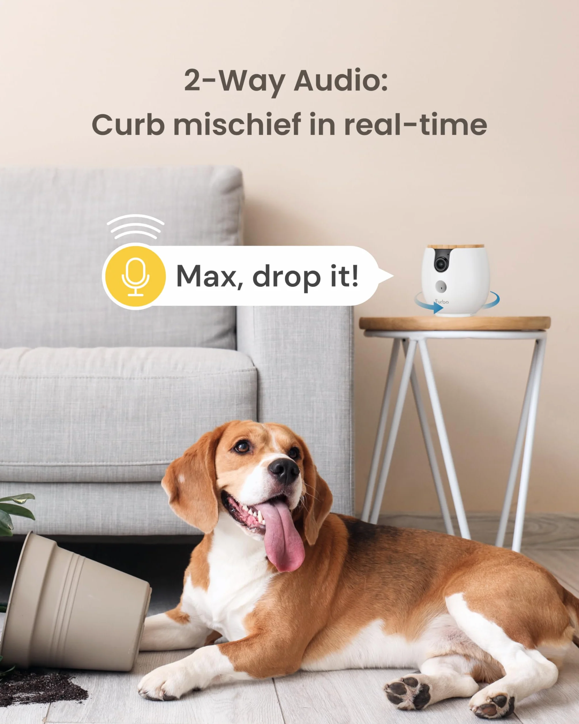 Furbo Mini cámara para Mascotas de 360°: cámara de Seguridad para el hogar, dispensador Giratorio de golosinas con aplicación de teléfono, cámara Interior Inteligente con Altavoz de 2 vías y visión