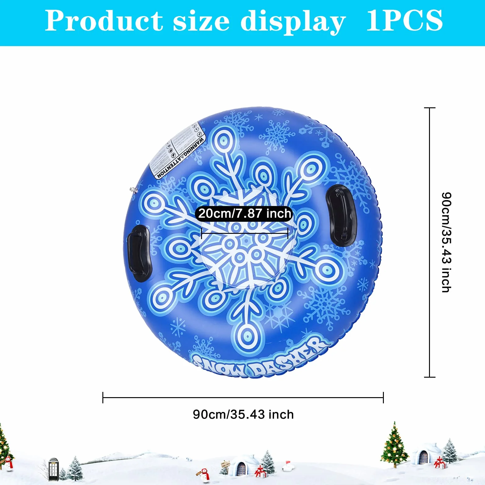 Trineo inflable 90cm PVC con asas deportes de invierno