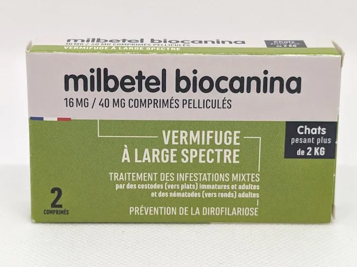 BIOCANINA Milbetel para gatos de más de 2 kg, 2 tabletas antiparasitarias