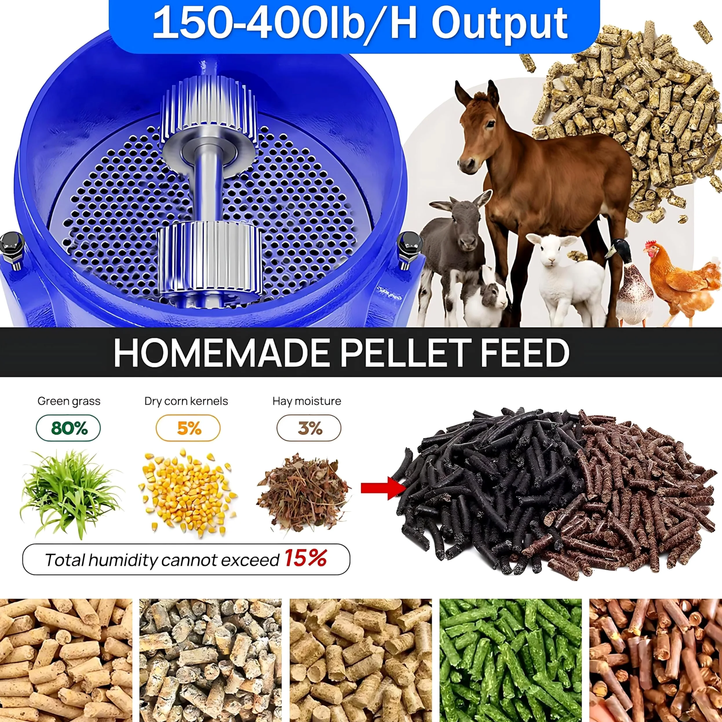 Máquina eléctrica de pellets de alimentación para animales, 4,0 kW para bricolaje y producción comercial, fabricante de alimentos para mascotas, para gatos, perros, piensos para pájaros con múltiples