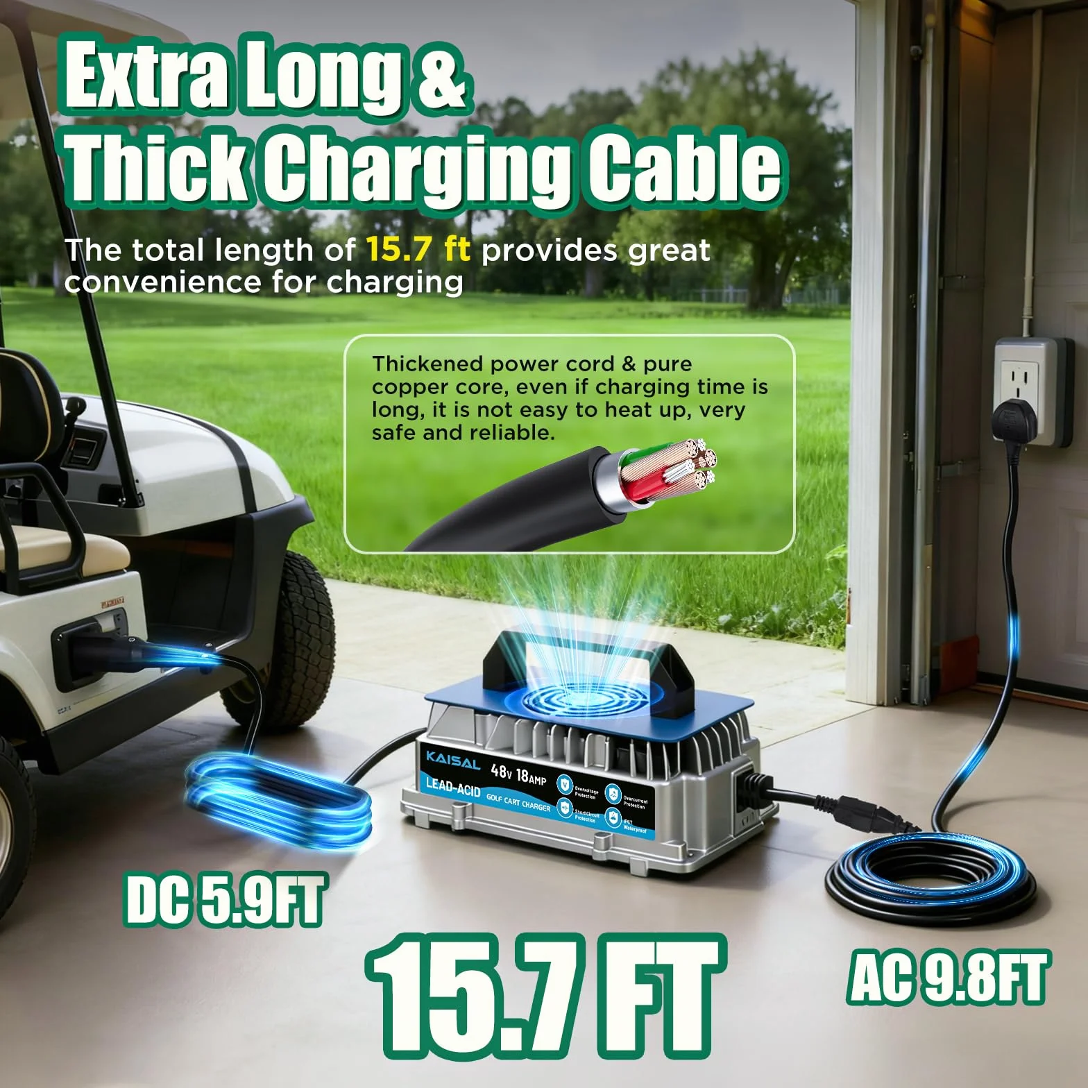 KAISAL 48V 18A Cargador para Carritos de Golf, Cargador de Baterías IP67 Impermeable