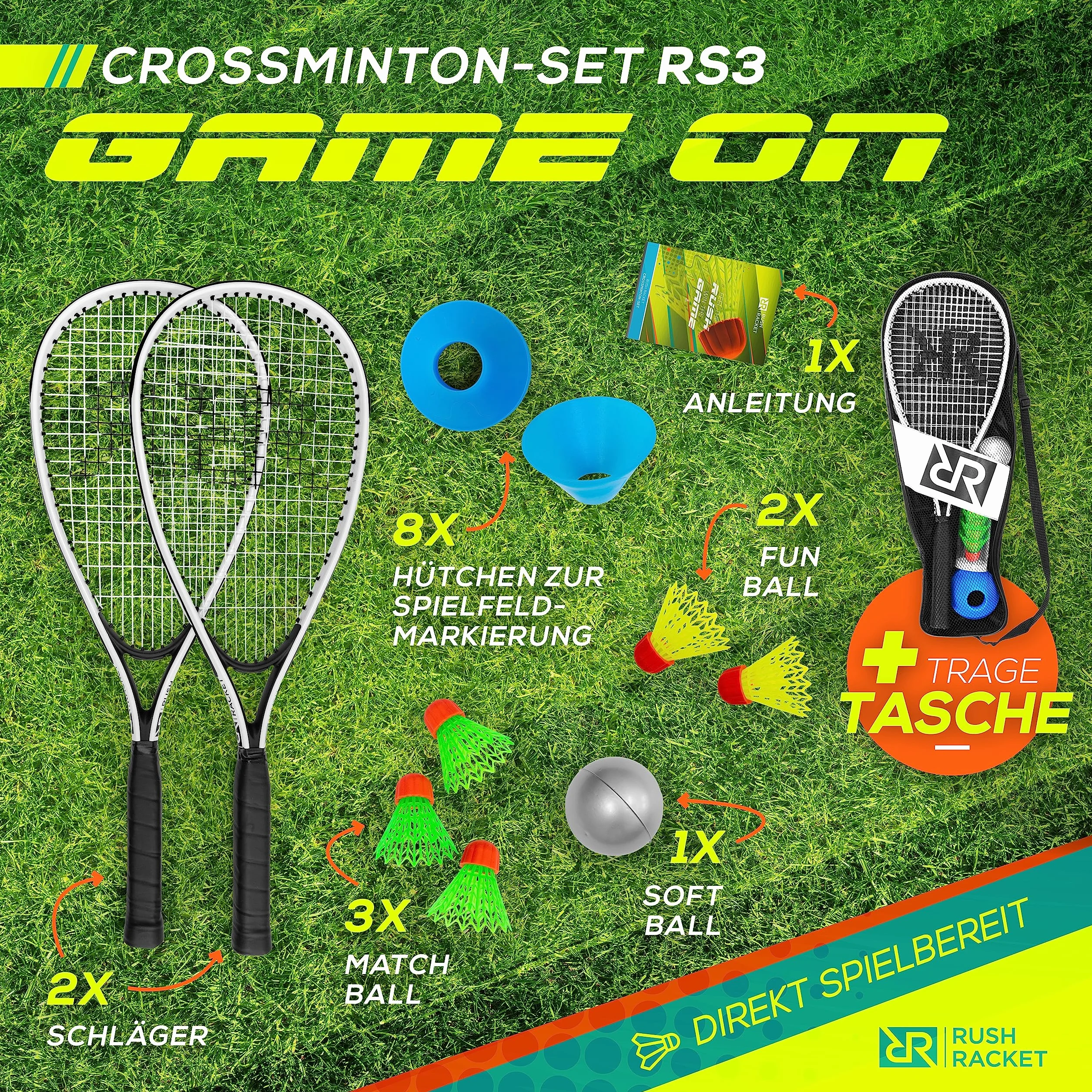 Juego de bádminton RS3 Speed 5 piezas raquetas pelotas bolsa transporte crossminton blanco
