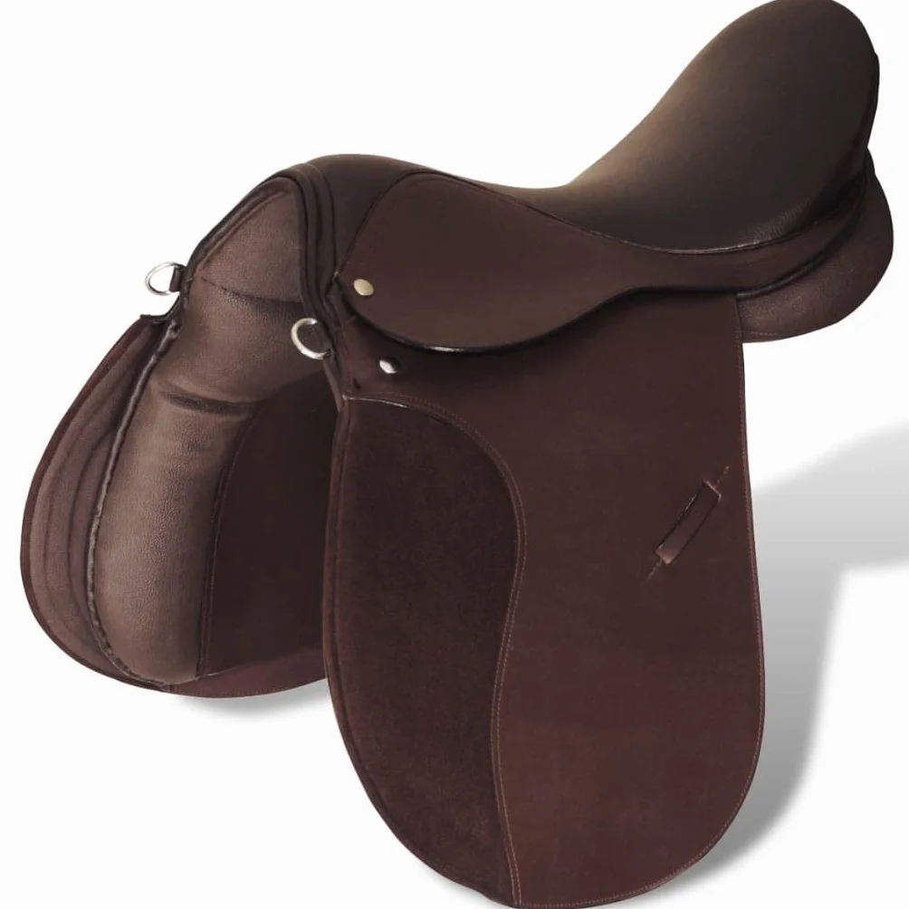 vidaXL Set Silla Montar a Caballo 17,5” 18 cm Marrón Cuero Equitación Hípica