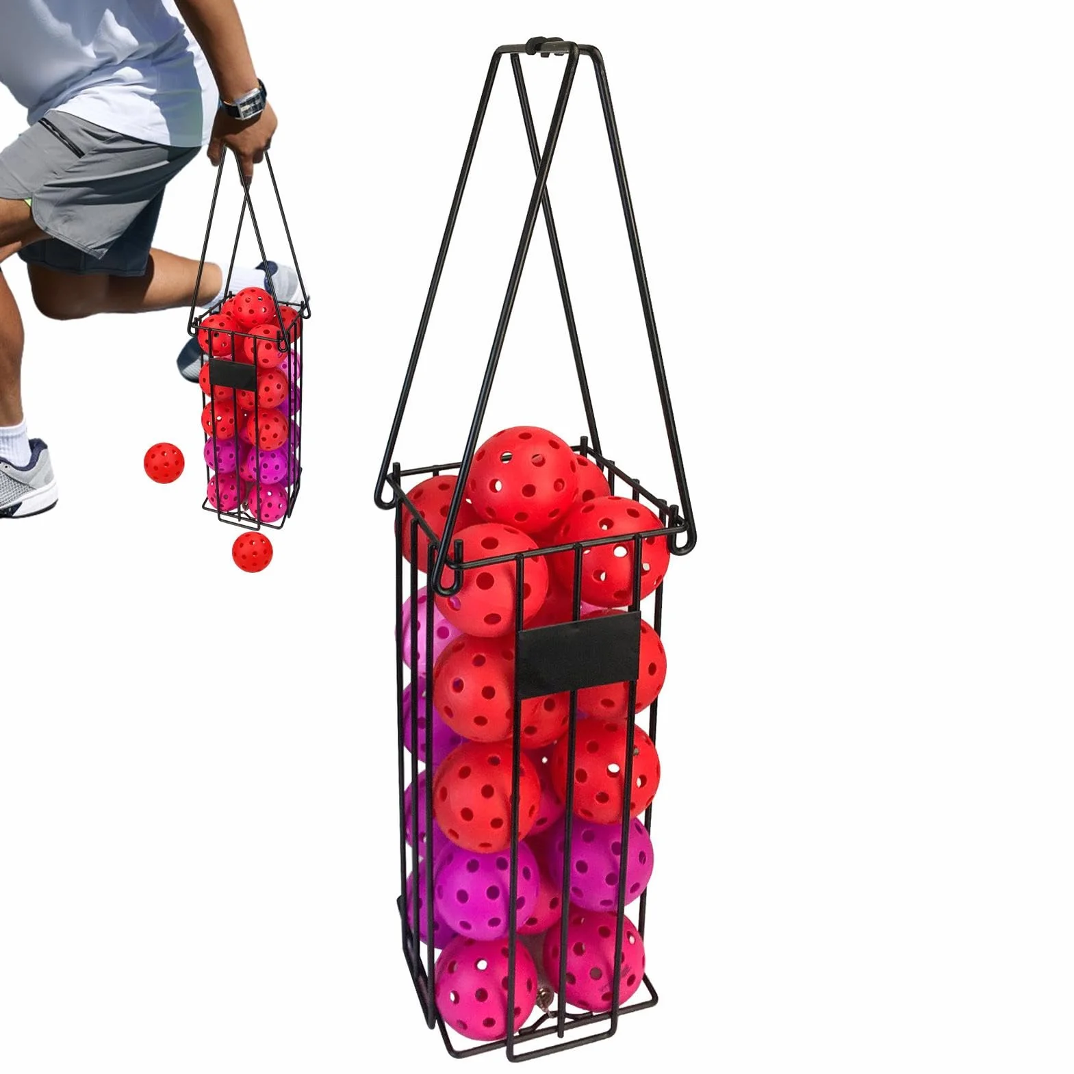 Colector de pelotas de pickleball ajustable con asa, cesta ligera para entrenamiento