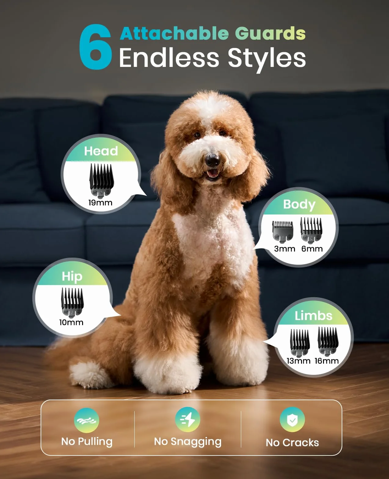oneisall Cortapelos para perros para el aseo del pelo grueso, kit de aseo de perros de bajo ruido con hoja de acero inoxidable, afeitadora impermeable para perros grueso/mate/anudado/fino/ondulado