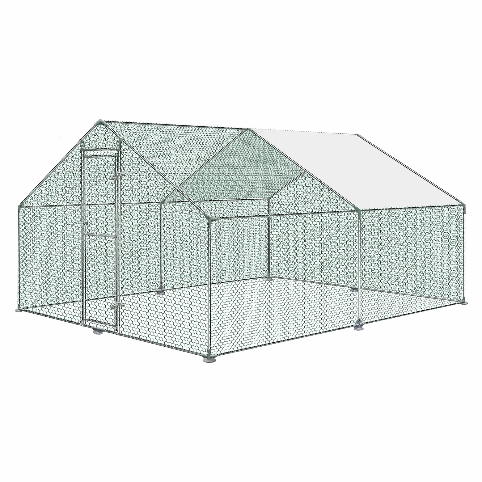 Gallinero 4 x 3 x 2 m, para gallinas con techo de PE sombreado, de acero galvanizado con cerradura, voliera para jaula de pollo, para animales pequeños