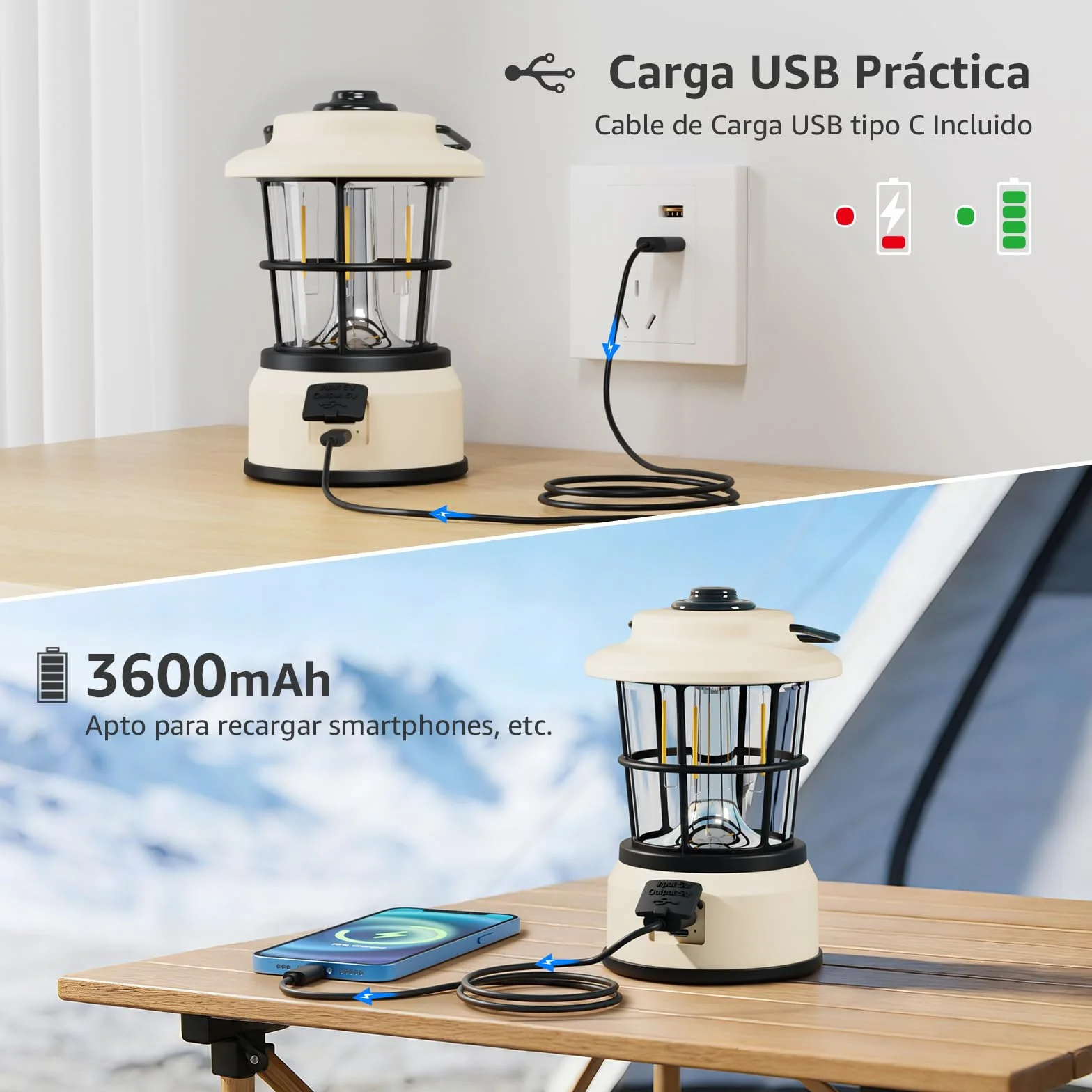 Lepro Linterna LED Retro Recargable, IPX4, 4 Niveles de Luz, para Cámping y Emergencia