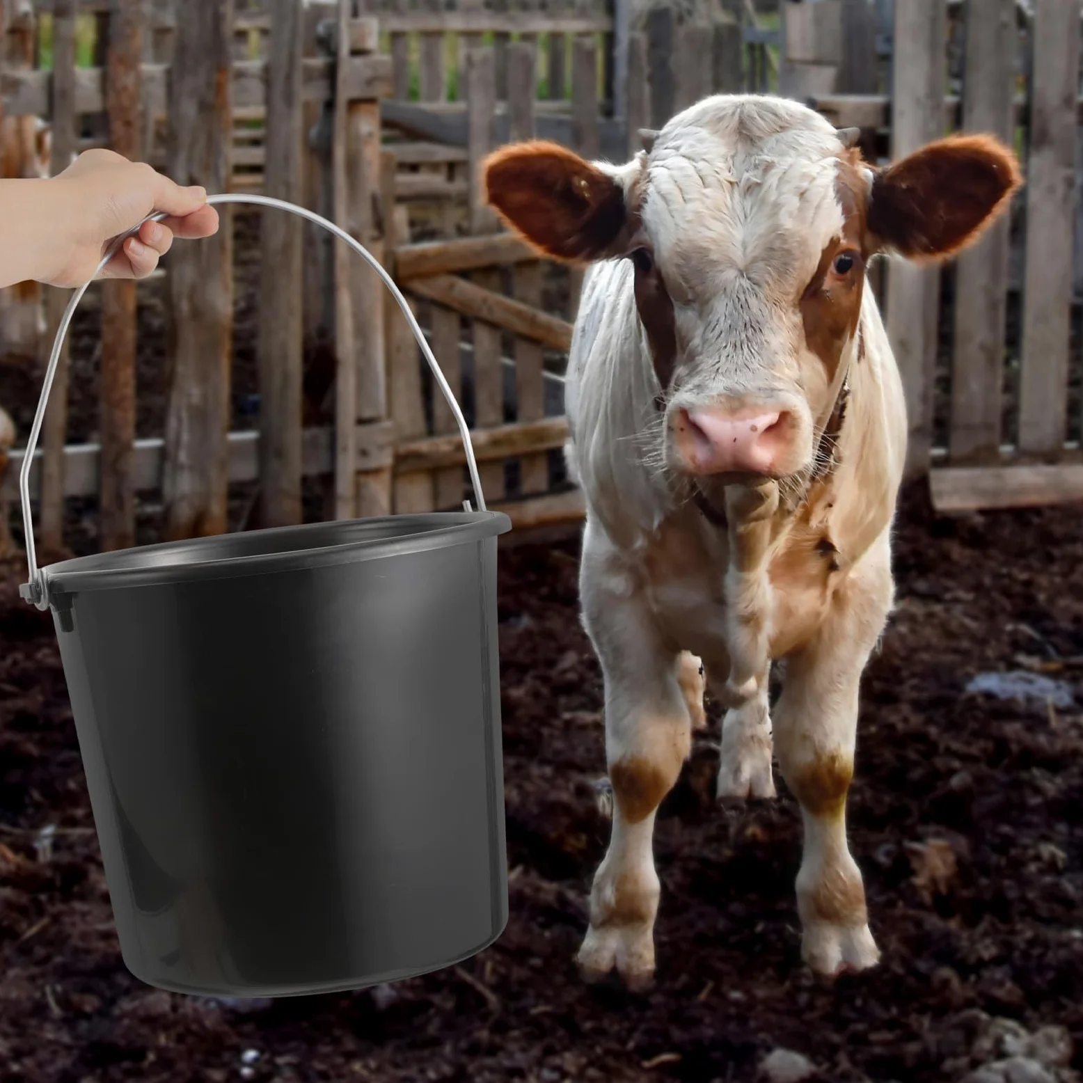 Cubo portátil de 8 litros para alimentación de terneros con asa, solución de riego y alimentación de ganado de plástico duradero, ideal para ganado, cabras y ovejas, uso versátil en granja
