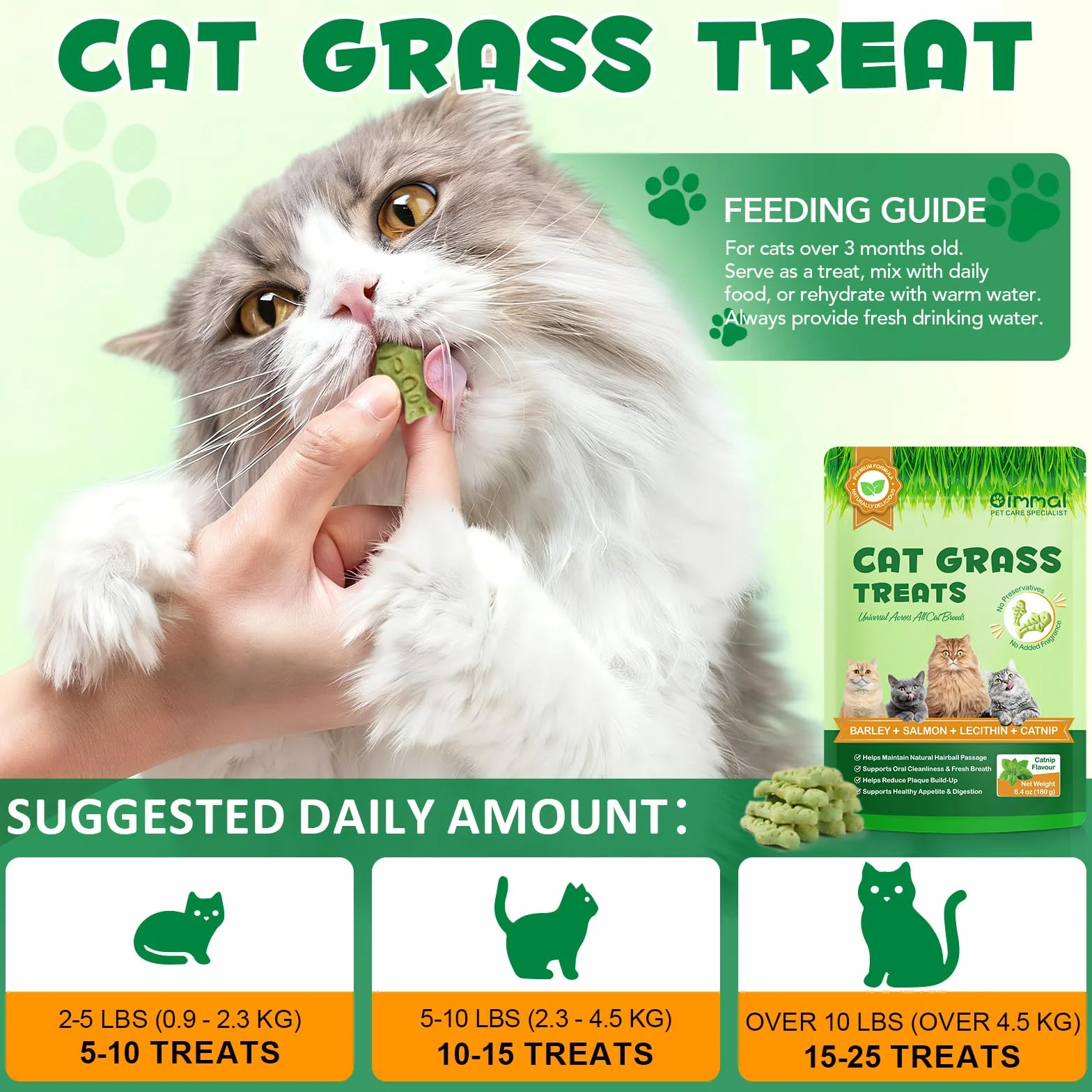 Golosinas de Hierba para Gatos 180g, Golosinas con Catnip para Gatos - Snacks para Ayuda con las Bolas de Pelo y Cuidado Dental, Fibra Natural para la Digestión, Textura Crujiente para Limpieza Dental