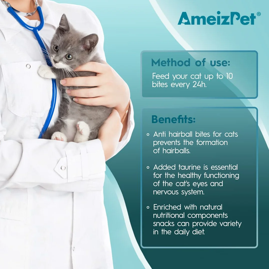 Ameizpet Malta para Gatos Bolas De Pelo, Golosinas Antibolas para Gatos con Taurina Y Extracto Malta - Antibolas de Pelo, Ideal para Gato Interior, 65 g (2.3 oz)