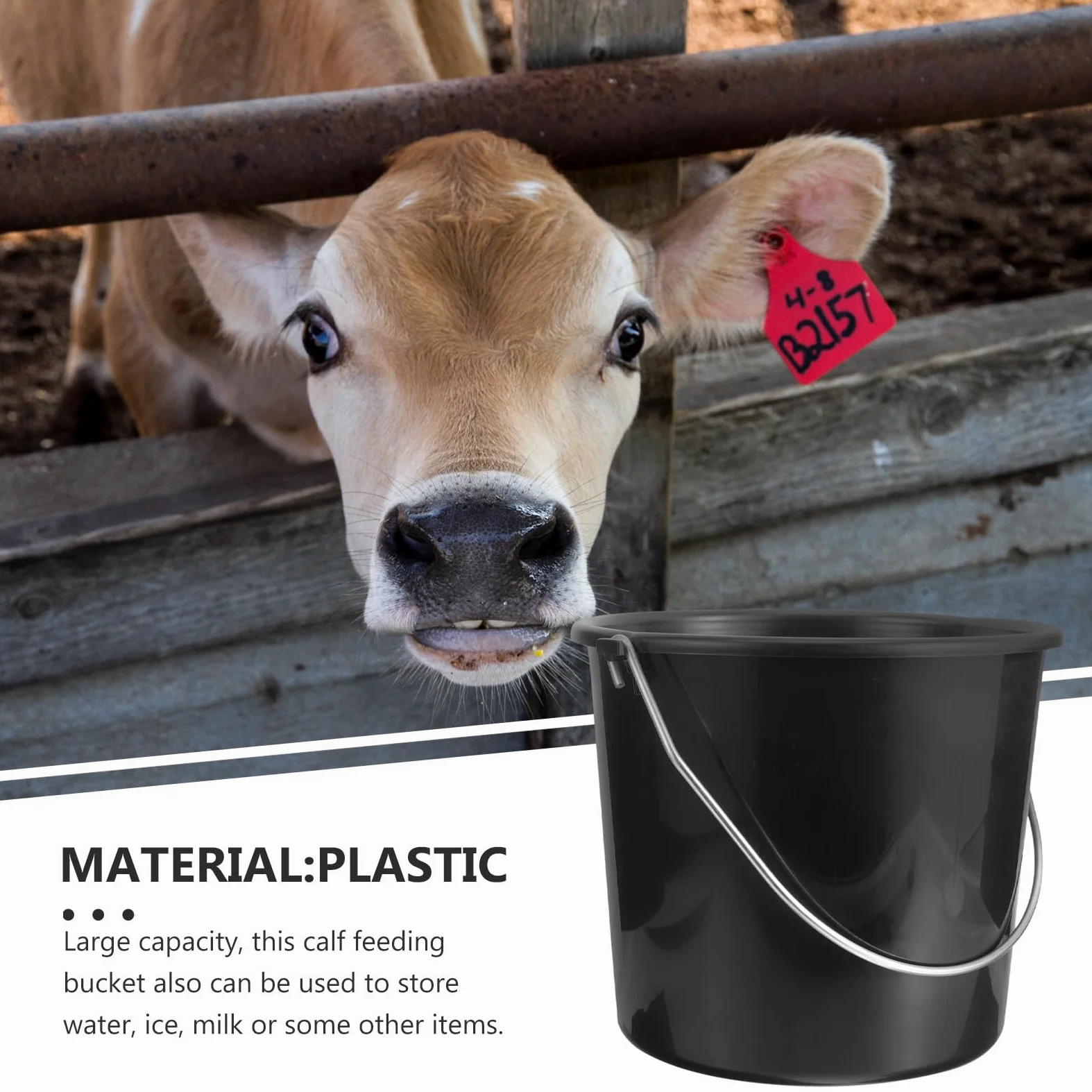 Cubo portátil de 8 litros para alimentación de terneros con asa, solución de riego y alimentación de ganado de plástico duradero, ideal para ganado, cabras y ovejas, uso versátil en granja