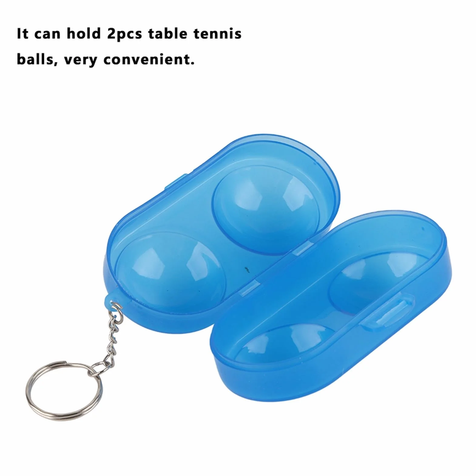Caja de almacenamiento de pelotas de tenis de mesa portátil de plástico con cadena 5 piezas Azul transparente