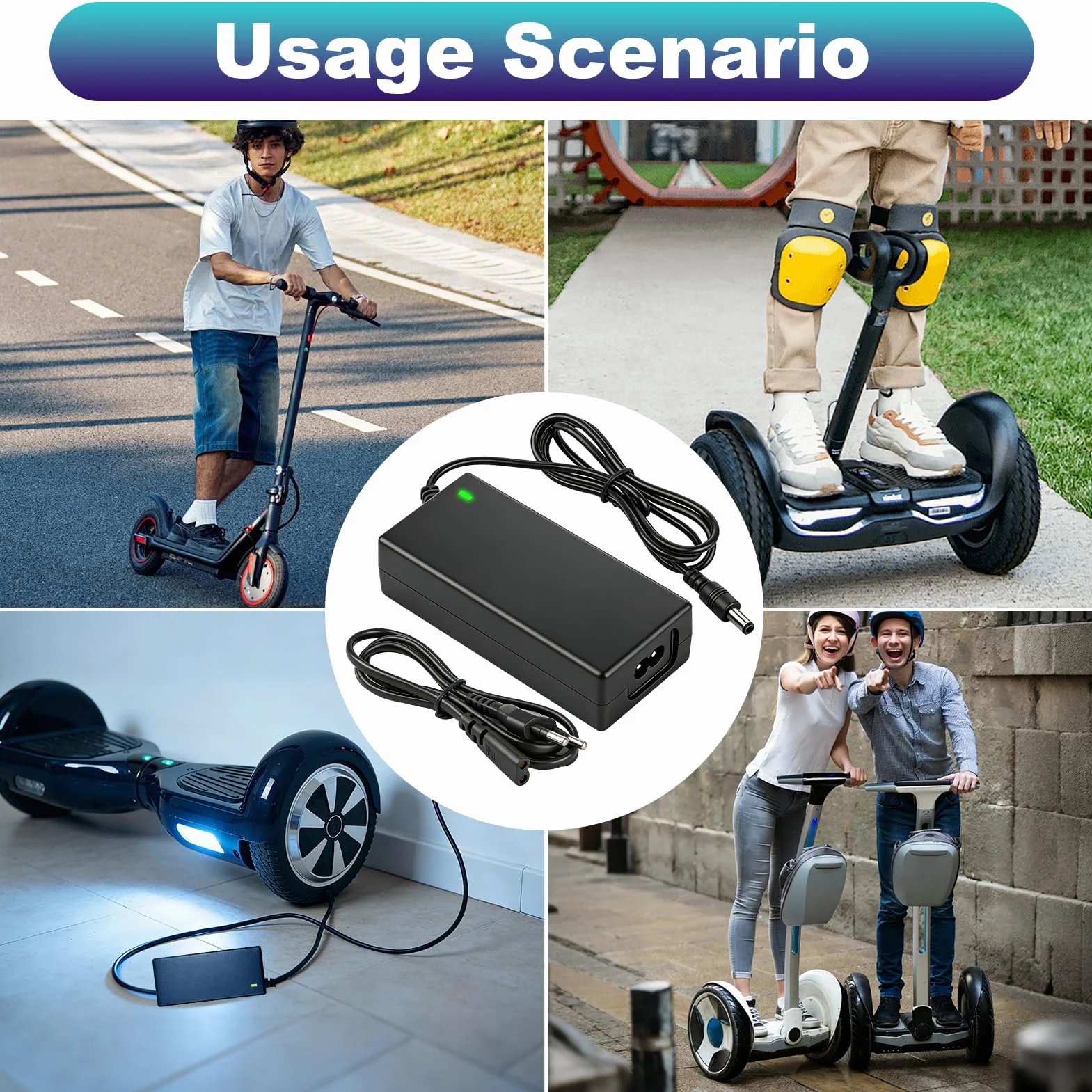 Cargador Patinete Electrico Universal 42V 2A para Hoverboard Scooter Adaptador Corriente 6 Conectores M365 Bicicleta Electrica