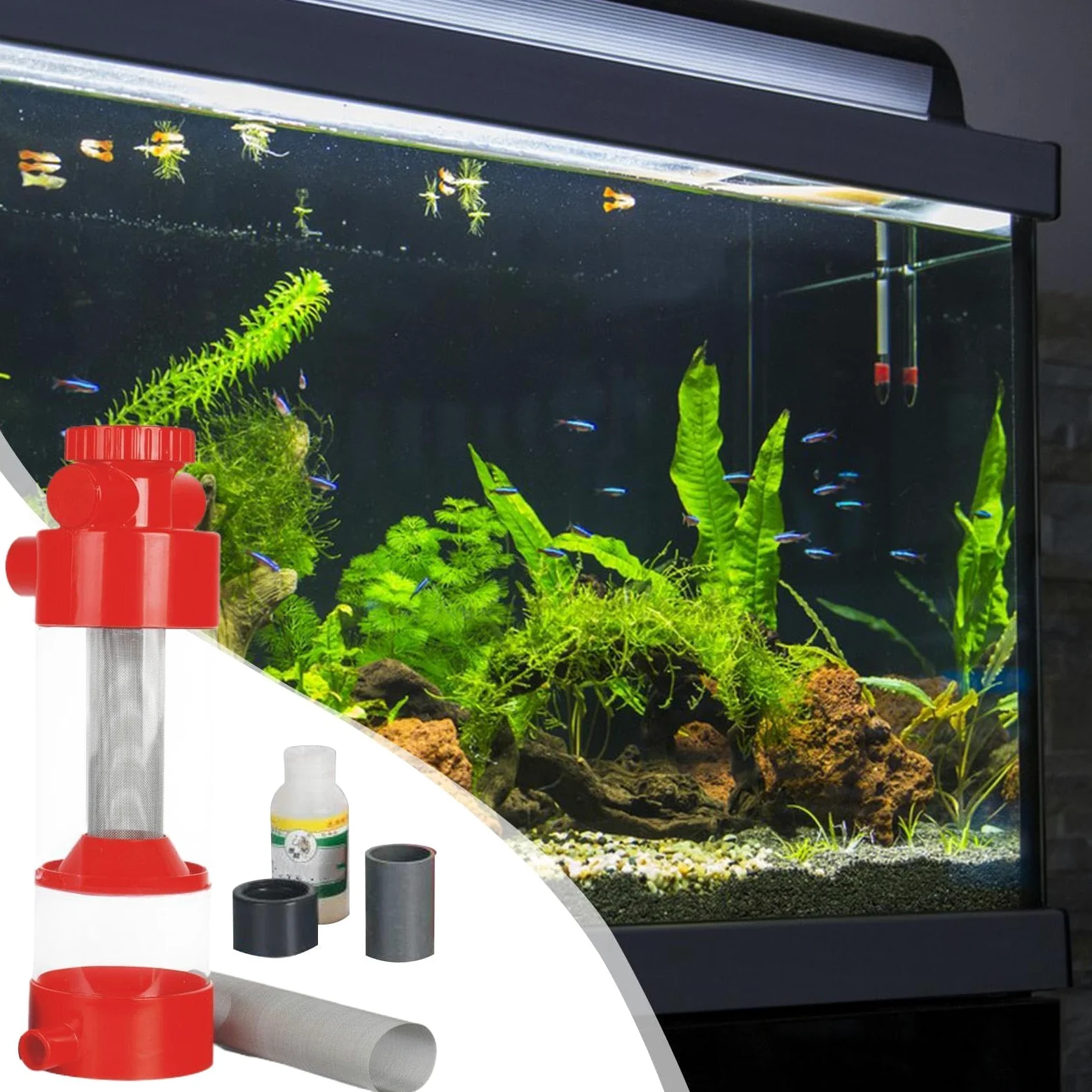 Colector de desechos de peceras, Separador de Limpieza Externo de acuarios con Filtro de Malla de Acero Inoxidable, Herramienta de eliminación de sedimentos para Tanques de cría de camarones Betta