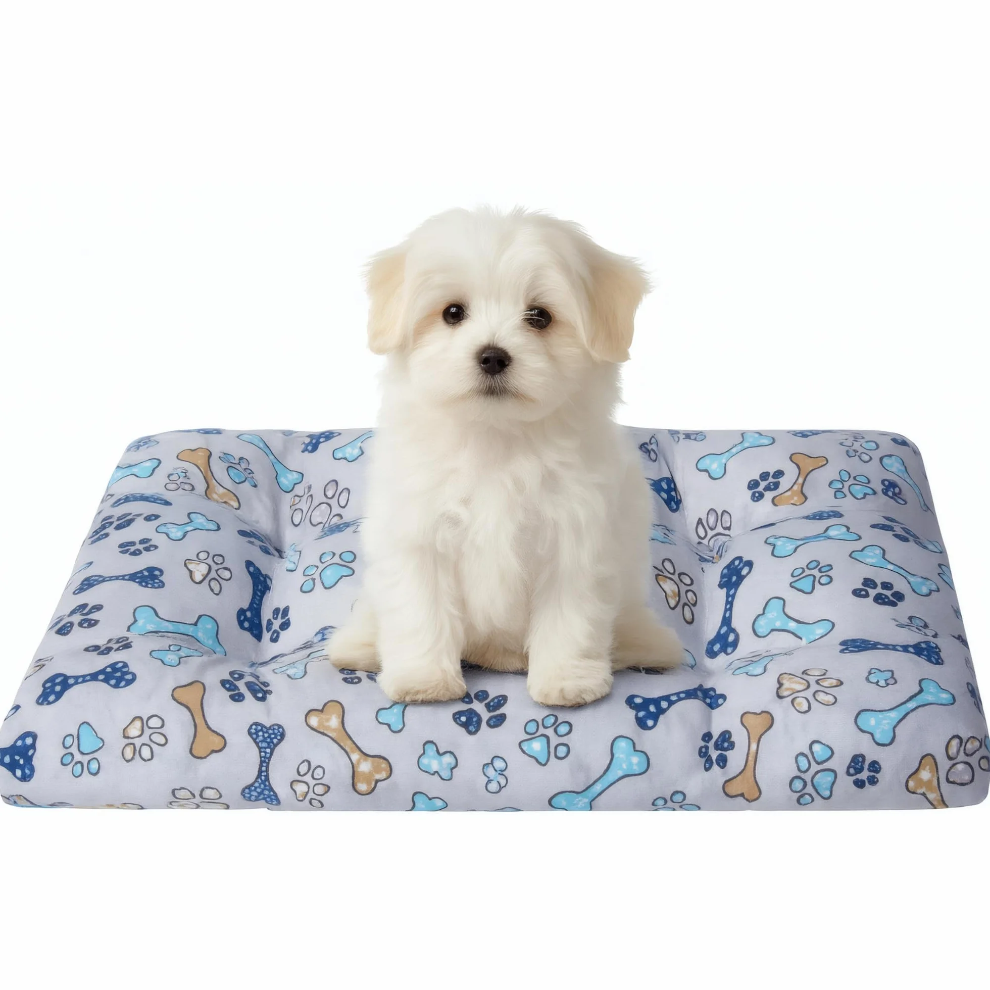 Cama Perro pequeño - Colchón Fibra Suave y Transpirable - Tejido loneta Resistente antipelos - Base Antideslizante - Lavable y Ligera - Hecho en España 50X70X8 Huesos +Cotes