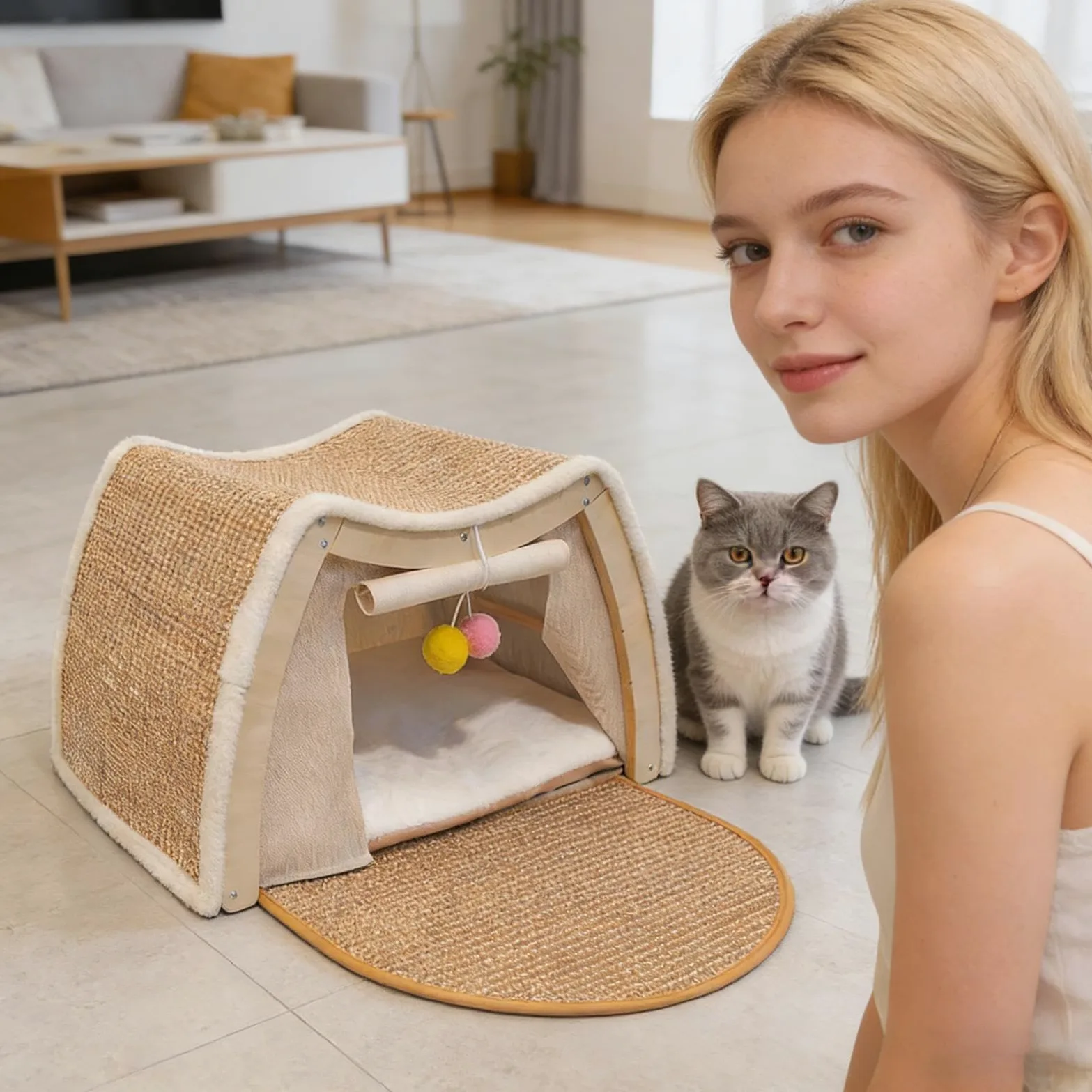 Casa para Gatos Rascador de Sisal para Descanso y Juego de | Grande Cama Cueva para Gatos Para Descanso Y Juego En Hogar Interior Salón Habitación Mascotas Suelo E Invierno