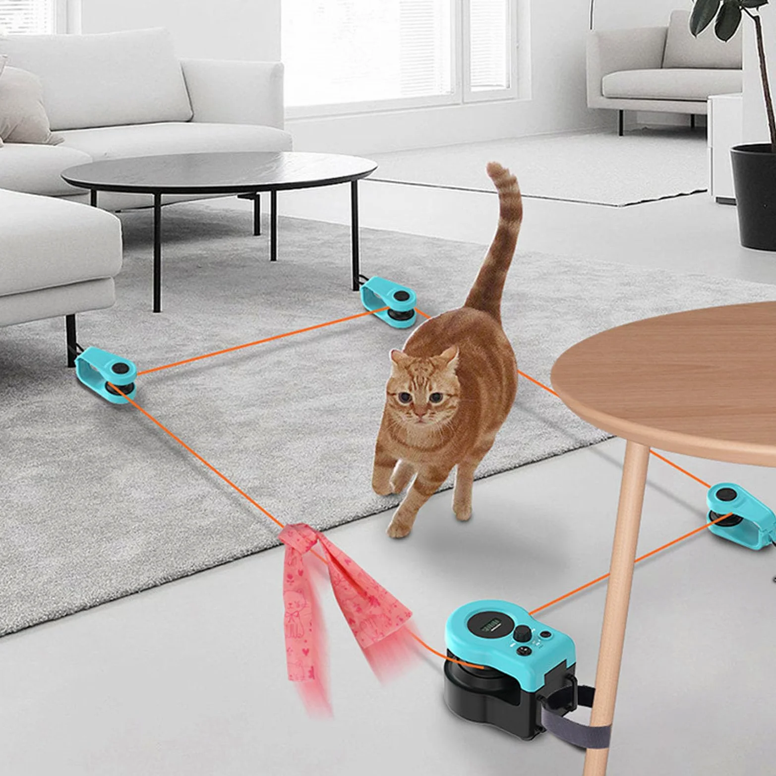 SIXRUN Juguete Interactivo para Gatos con Diseño de Sonido y Plumas para Juegos en Interiores, Juguete Eléctrico para Correr Estable, Adecuado para Ejercicio de Gatos, Tamaño de la Unidad Principal:
