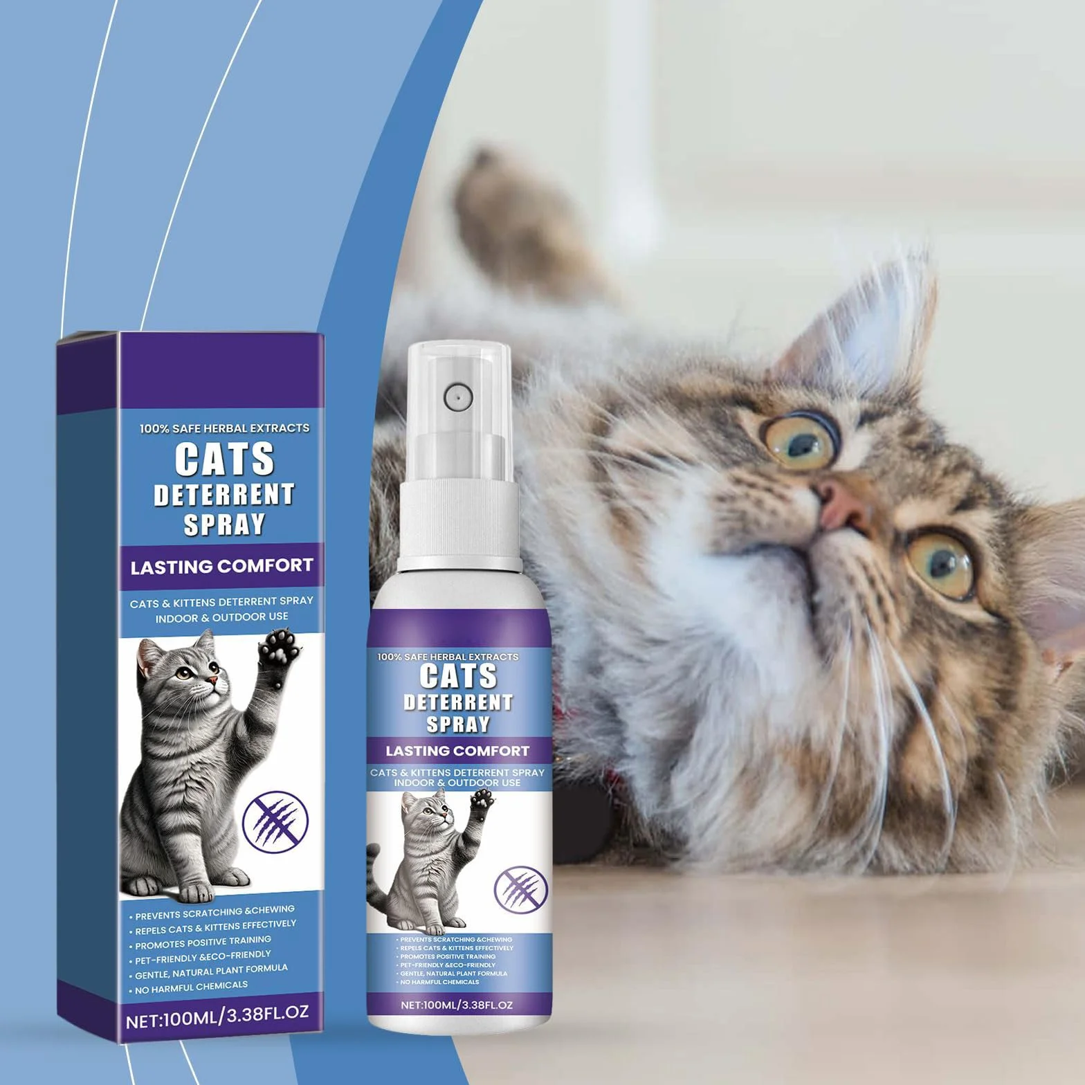Spray Anti Arañazos para Gatos Sofá，Espray Antiarañazos，Ideal para Uso Indoor y Outdoor con Cat y Gatitos,100ml，Spray Ahuyentador para Gatos para Proteger Sofá y Muebles