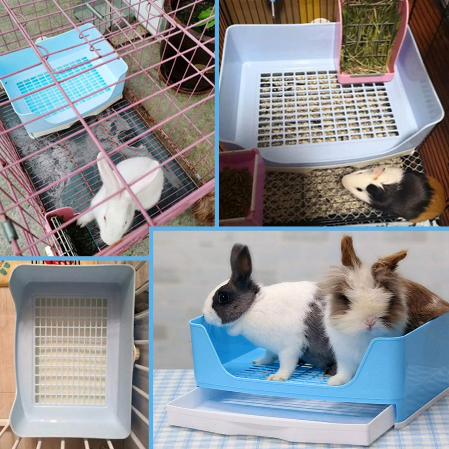 PINVNBY Caja de arena grande para conejos con cajón, bandeja de esquina más grande para conejillo de indias, chinchilla, hurón, animales pequeños (azul)