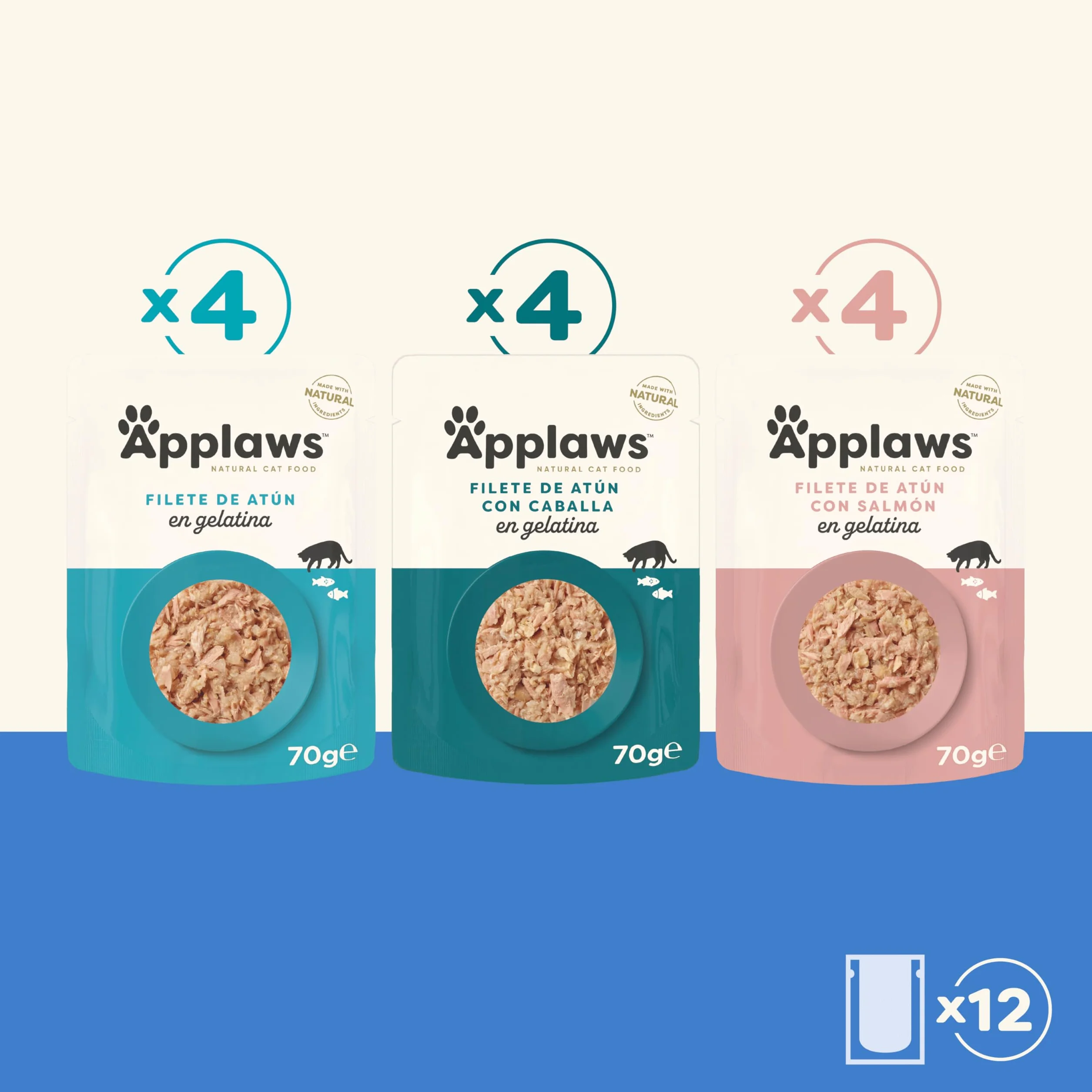 Applaws Natural Comida Húmeda para Gatos, Selección de Pescado en Jalea 70 g (12 x 70 g)