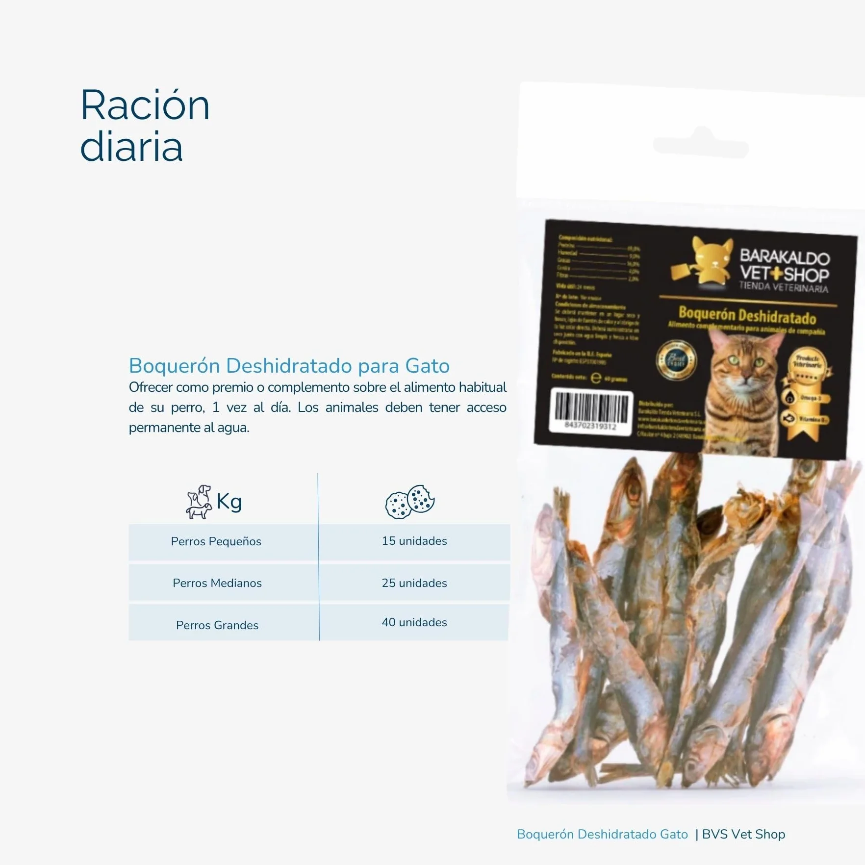 BVS Vet Shop | Boquerón Deshidratado para Gatos | Ayuda a Mantener una dentadura Sana y una higiene bucodental óptima | 60 gr