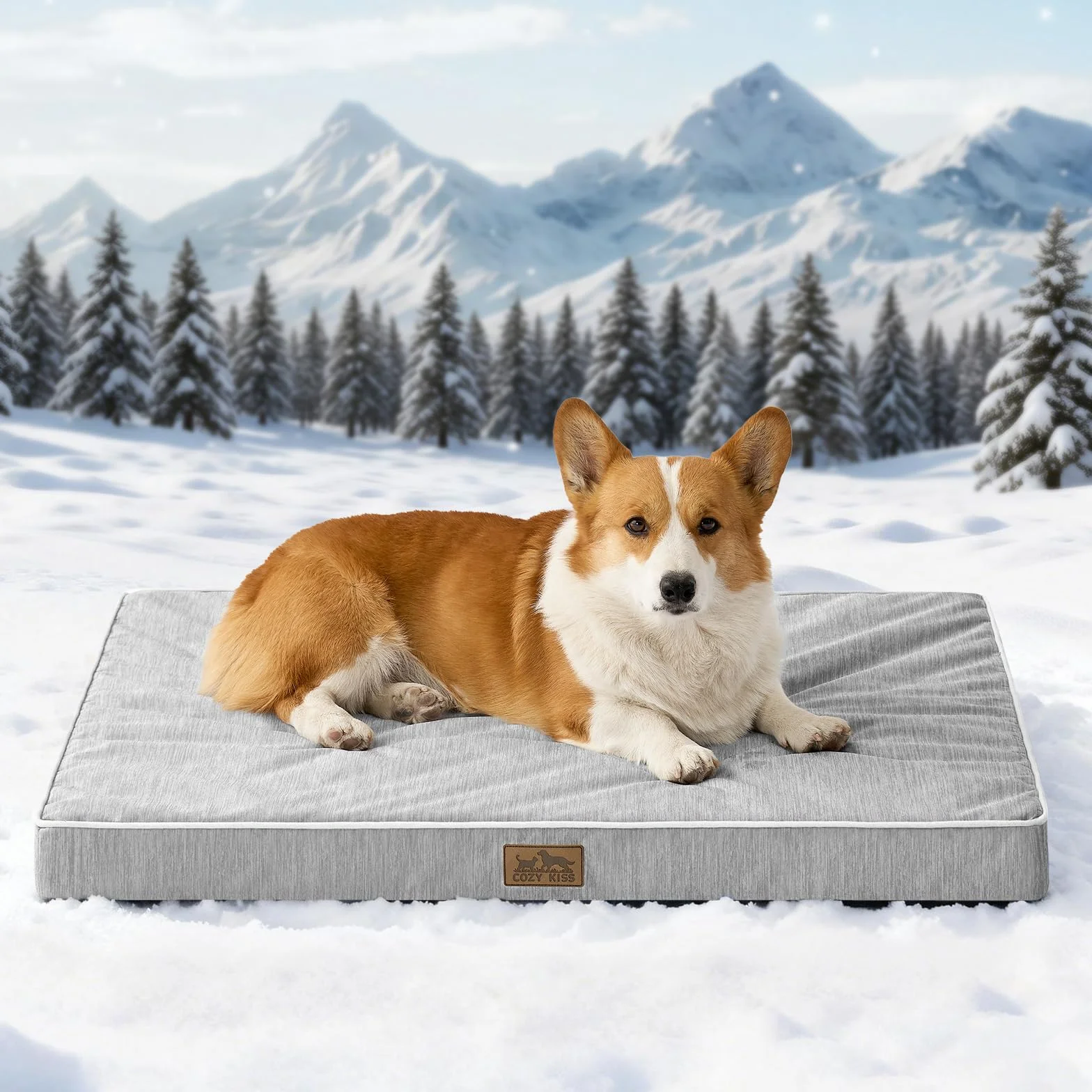 COZY KISS Cama Refrescante Perros Grandes L, Q-MAX>0.4 Cojín Ortopédico Transpirable Espuma Gel, Colchón Lavable Jaula, Funda Desmontable, Antideslizante, 91x69x7.5cm, Gris Plata