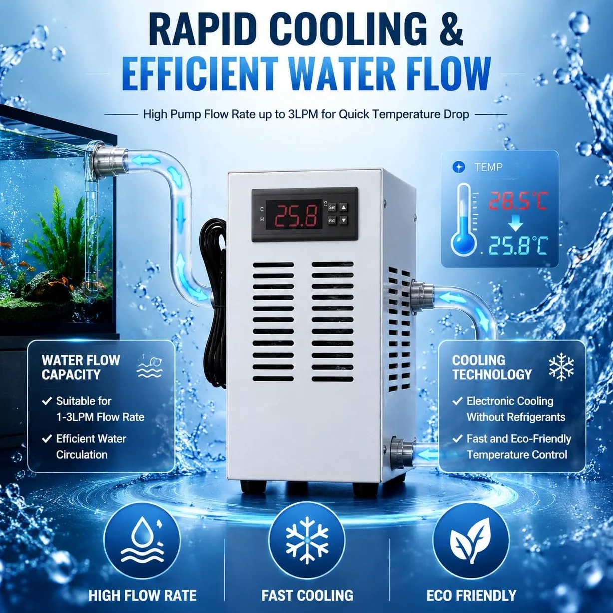 Enfriador de Acuario, Enfriador de Acuario de 72 W, Enfriador de Acuario Axolotl, Sistemas de Enfriamiento y Calentamiento de Acuario de 20 L con Manguera de (Enchufe UE de 100 a