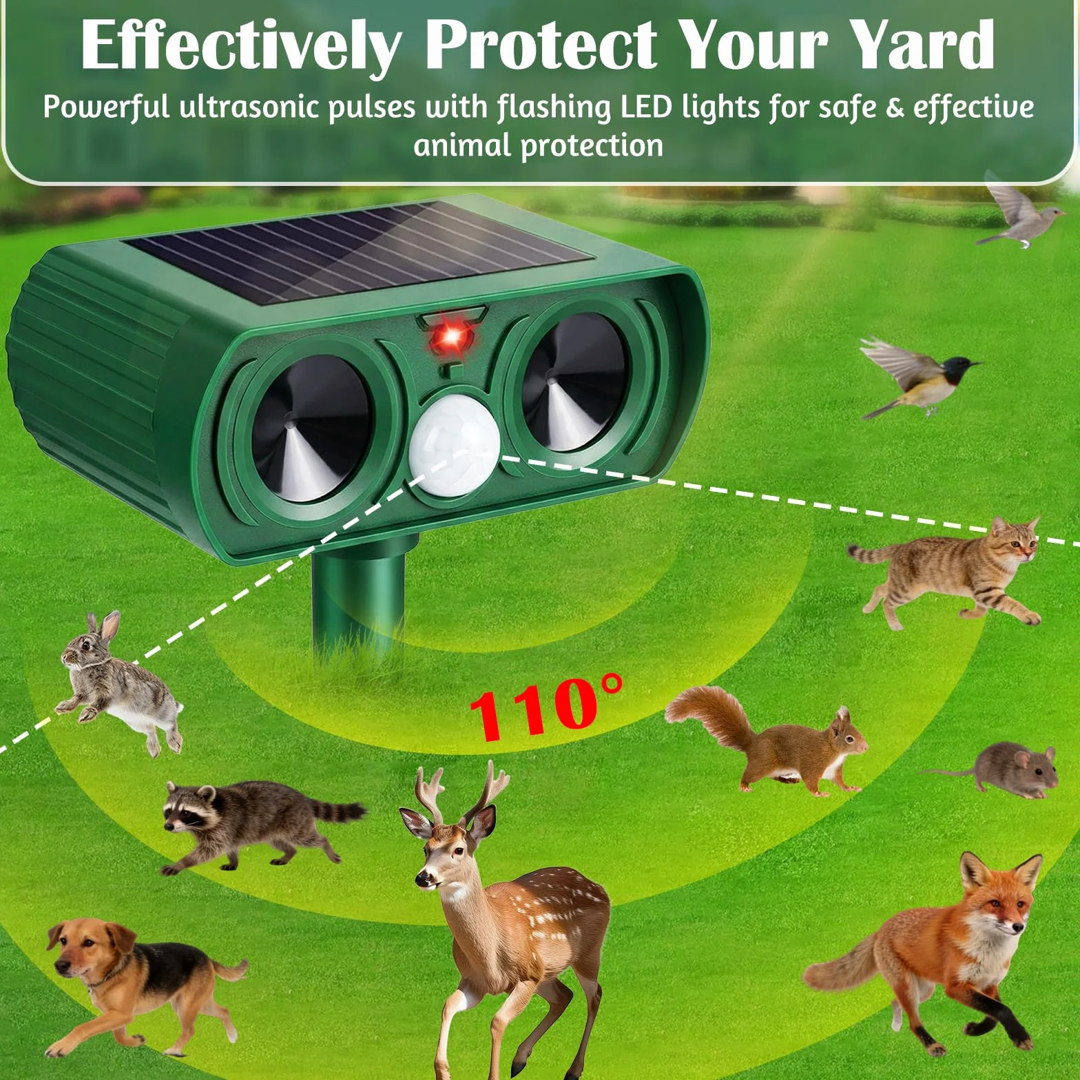 Repelente Gatos, Repelente Ultrasónico Energía Solar Repelene de Animales al Aire Libre Impermeable Ahuyentador para Gatos Aullentador de Animales para Gatos Martas Mapaches Perros