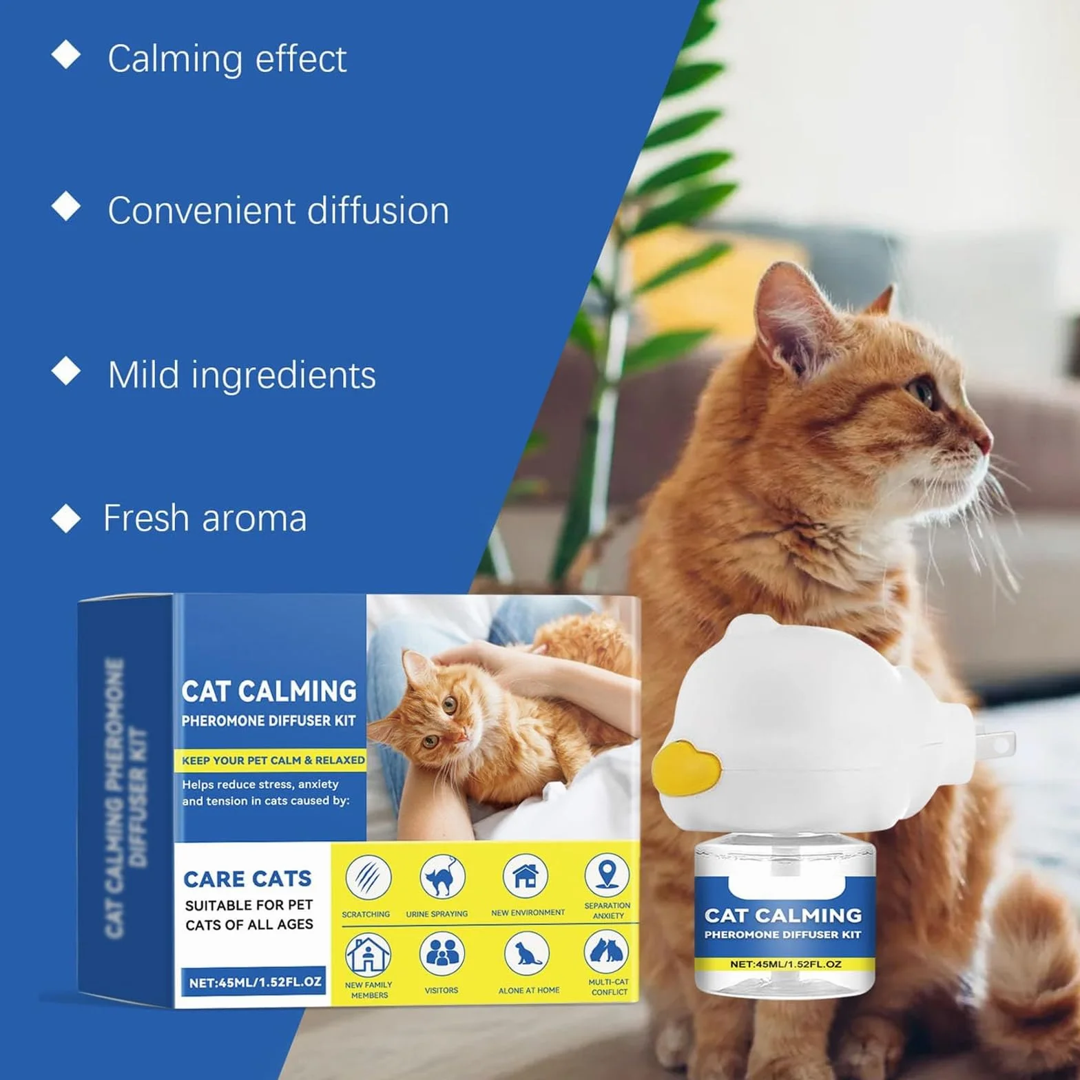 Petwellness Diffuseur Chat, Petwellness Diffuseur Chat Pour Arrêter De Faire Pipi Partout 6 En 1, Pet Wellness Diffuseur Pheromones Chat, Soulage Le Stress Anxieux,Réduit Les Bagarres (6 Bouteilles)
