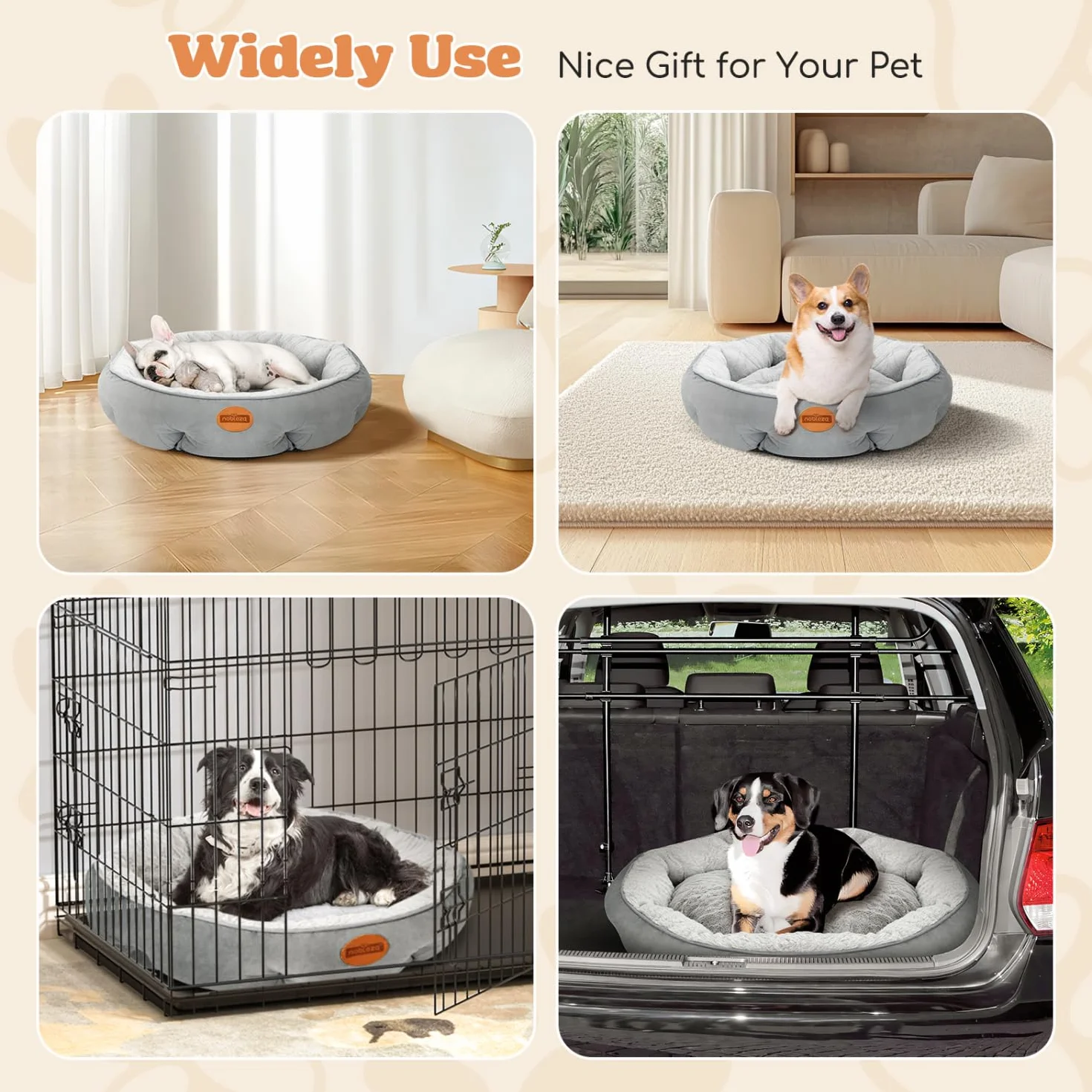 Nobleza Cama para Perros Pequeños, Cama Lavable para Mascotas, Sofá Redonda de Perros y Gatos Antideslizantes y Antiestres, Felpa Suave y Mullida, Bordes Elevados, Gris, Ø80 x 18 cm