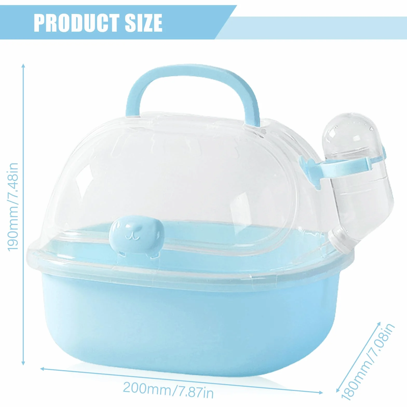 Transportbox Hamster con botella de agua, 20 x 18 x 19 cm, portátil, para animales pequeños, jaula de transporte con ranuras de ventilación, caja de viaje, jaula de transporte para jerbos, ratones